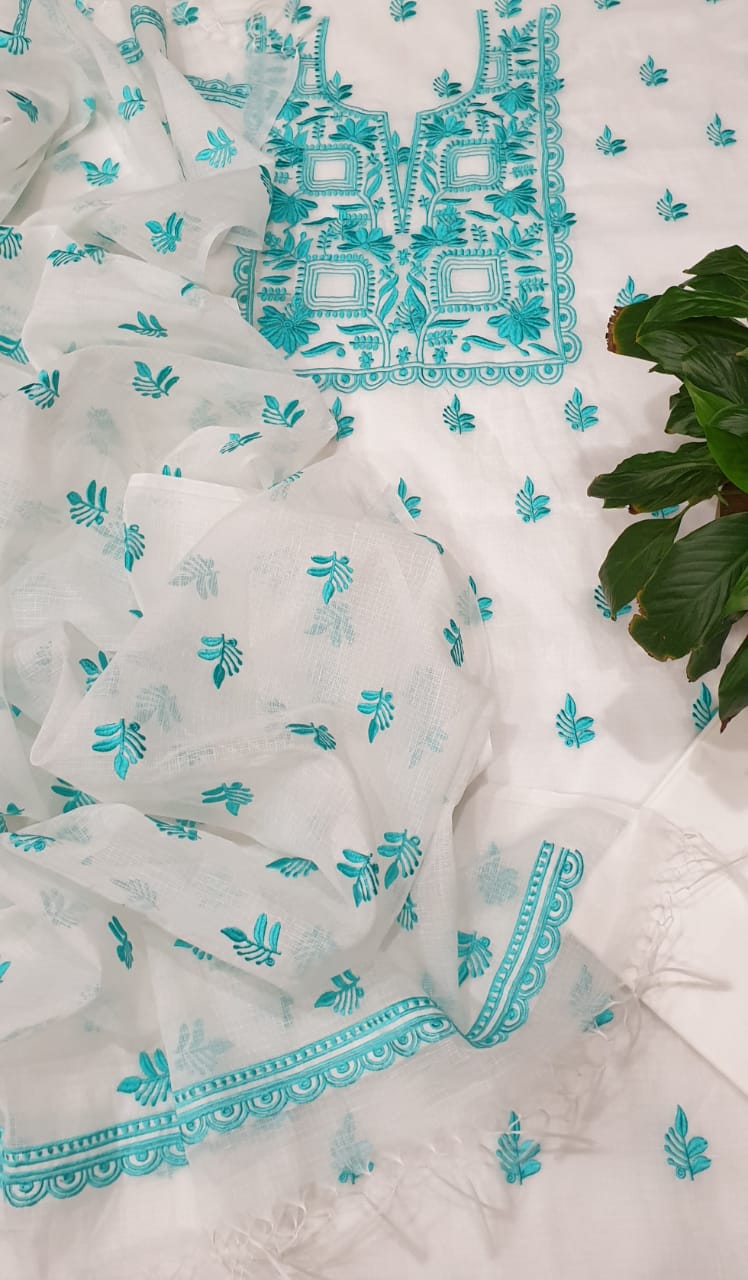 Sea Green Kota Doriya Embroidery Work Suit