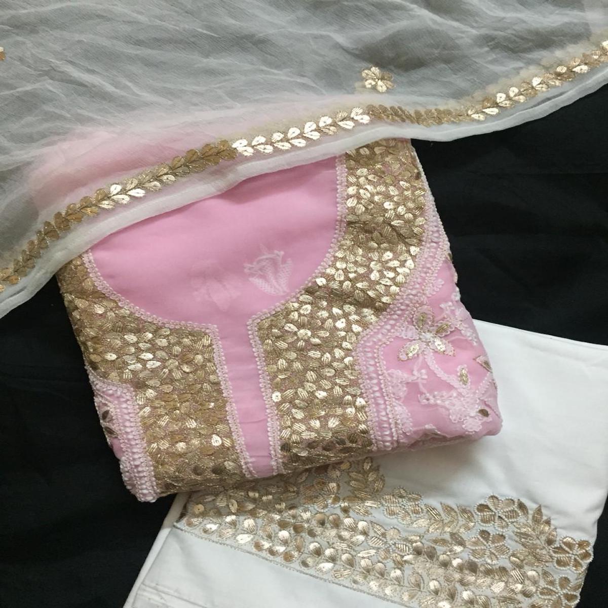 Georgette Pink Chikankari Gota Work Salwar Suits - jhakhas.com