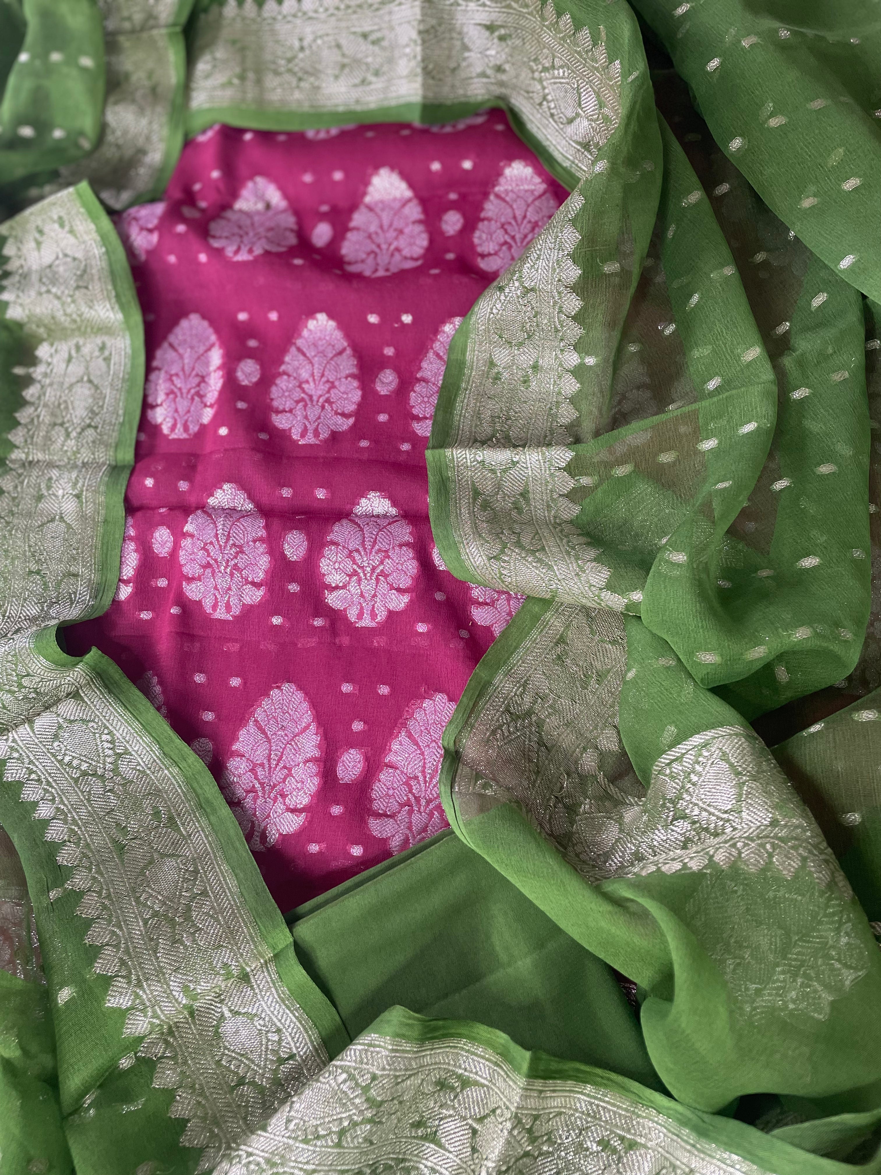 Wine and green Banarasi Khaddi Salwar Suit