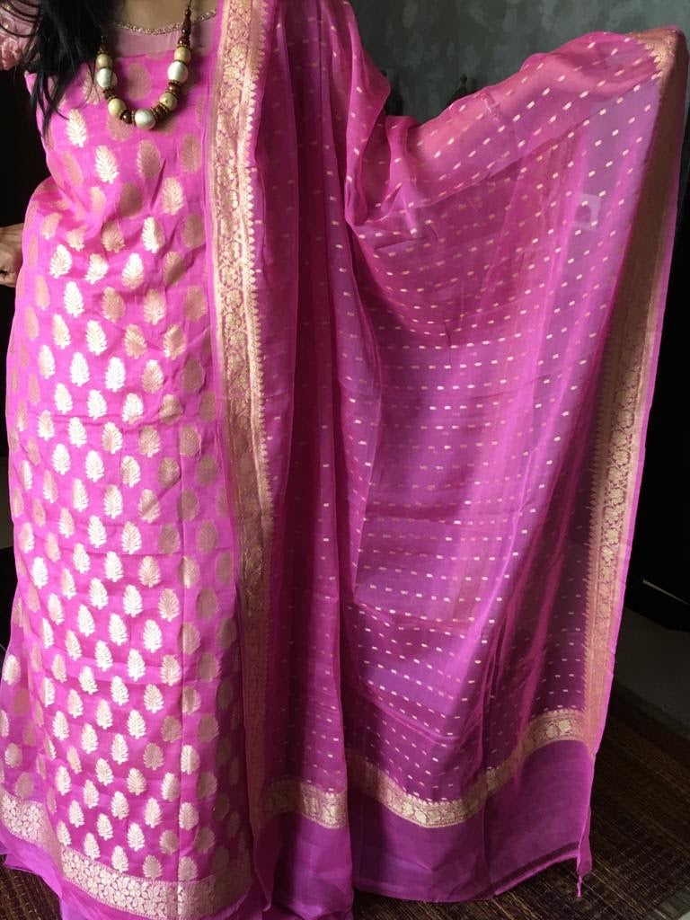PINK Banarasi Khaddi Salwar Suit - jhakhas.com