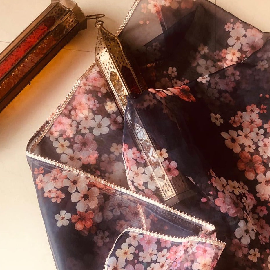 Designer Floral Organza Dupatta - jhakhas.com