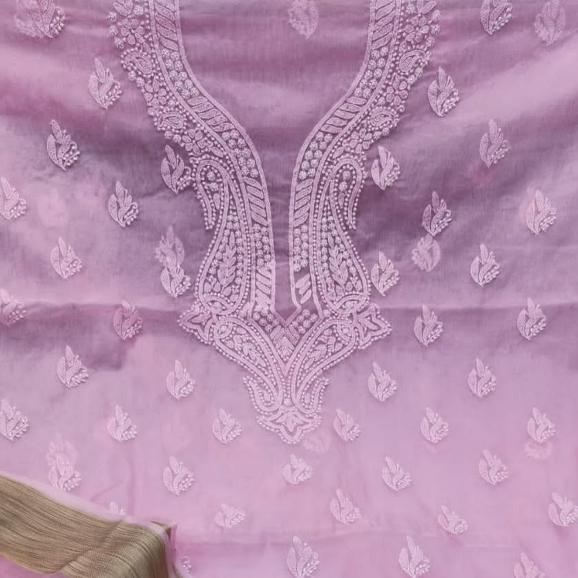 Buy Now Organza Chikankari Salwar Suit In Pink,Pure Lucknowi Chikankari Suits,Jhakhas