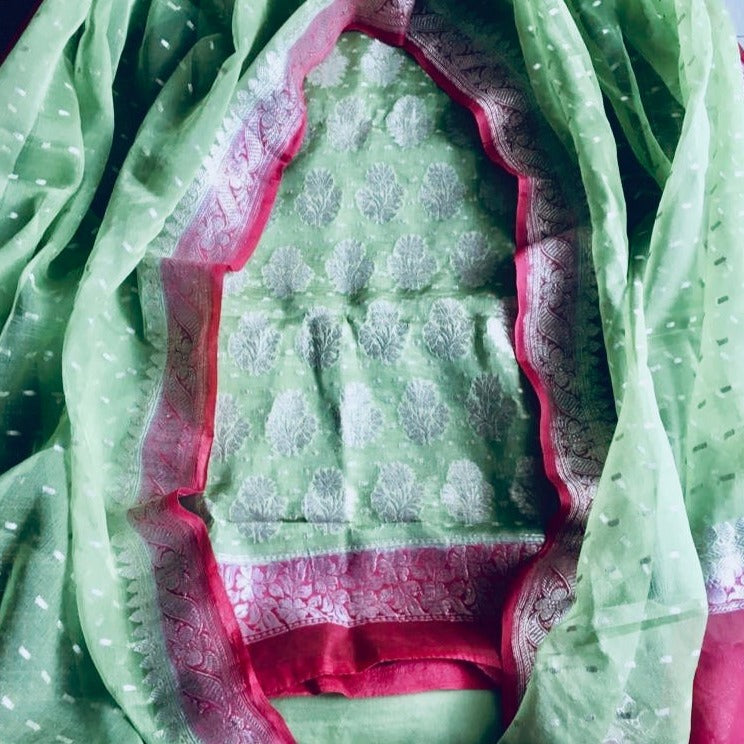 Green Banarasi Khaddi Salwar Suit - jhakhas.com