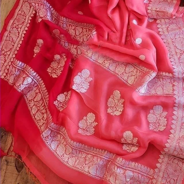 Beautiful Banarasi Khaddi Georgette Sarrree in pinkish,Wedding Saree, Indian Sarees, Online Sarees