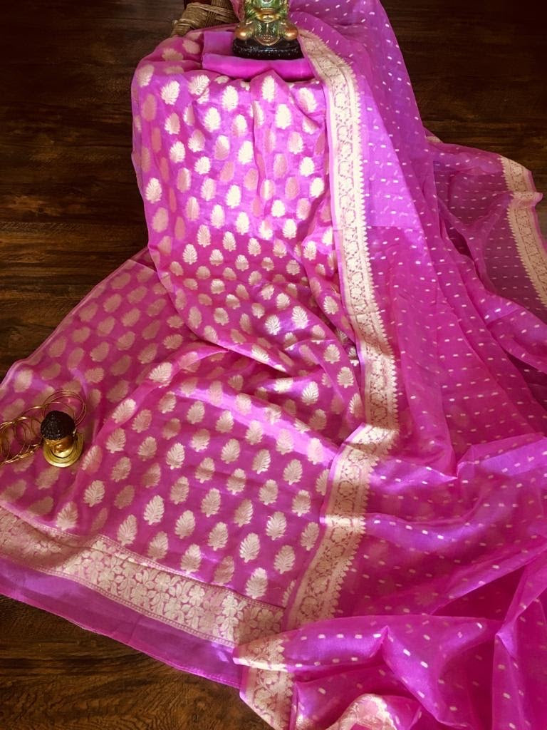 Pink Banarasi Khaddi Kurta and Dupatta - jhakhas.com