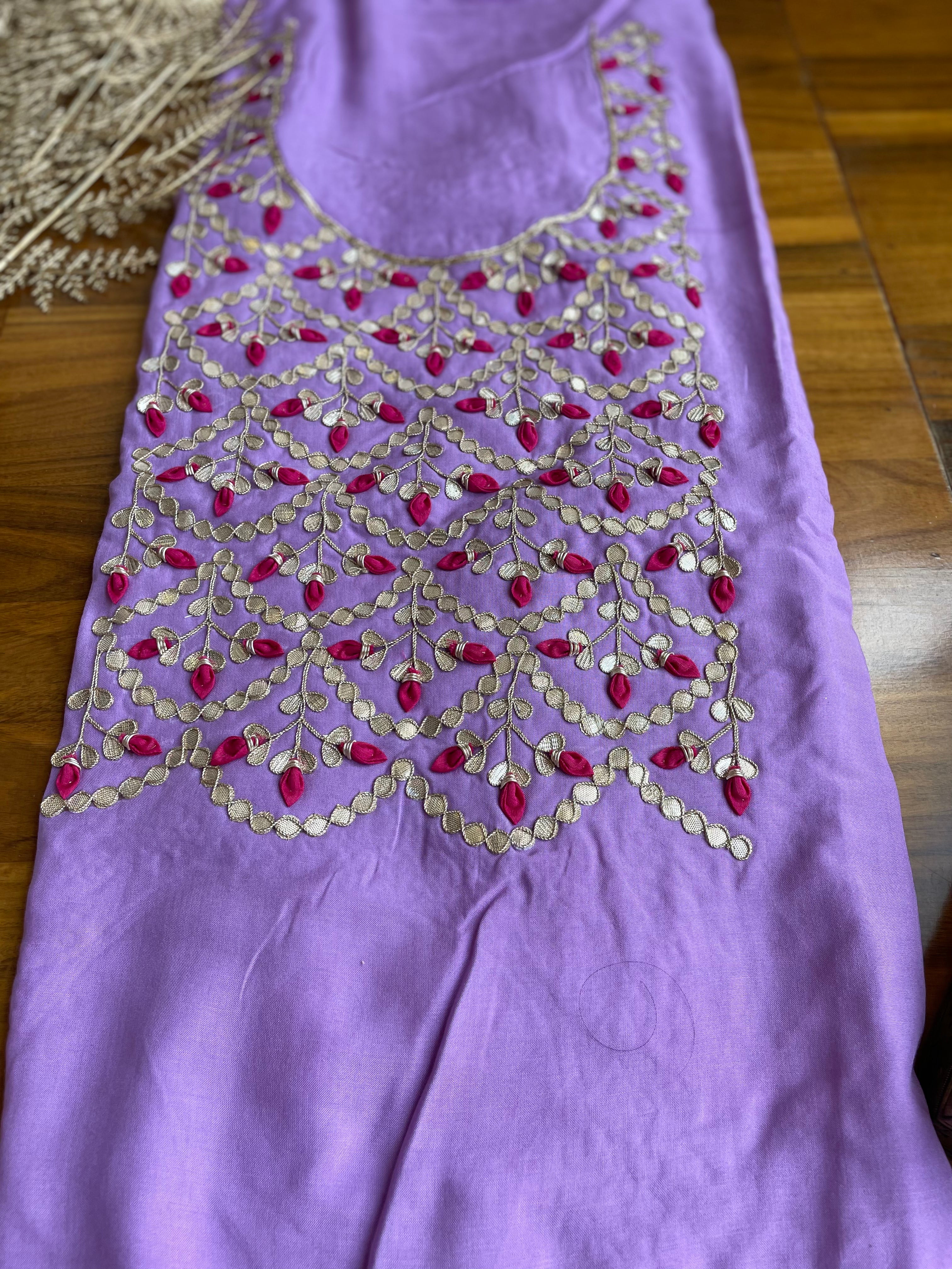 Purple Maslin Gota Patti Kurti