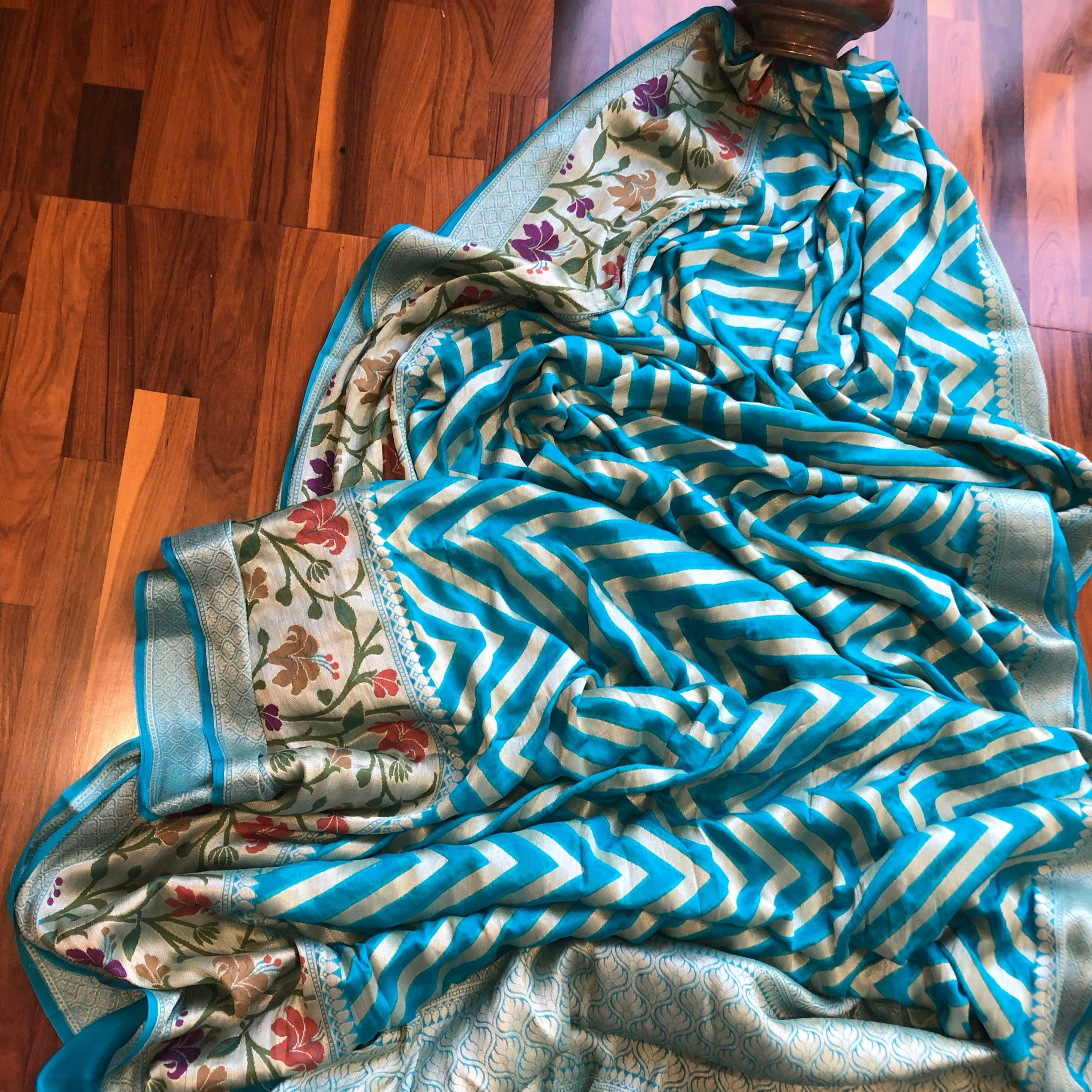 Blue Color Banarasi Meenakari saree - jhakhas.com