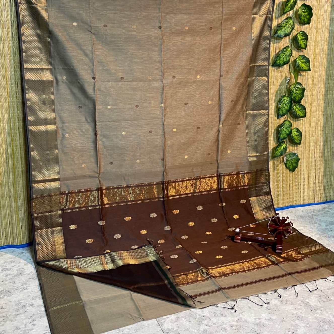 Maheshwari Silk Saree In Brown