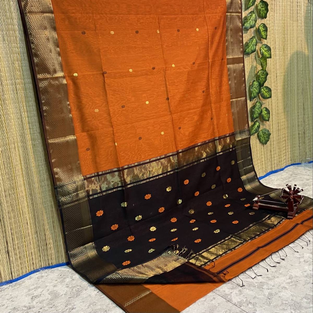 Maheshwari Silk Saree In Orange