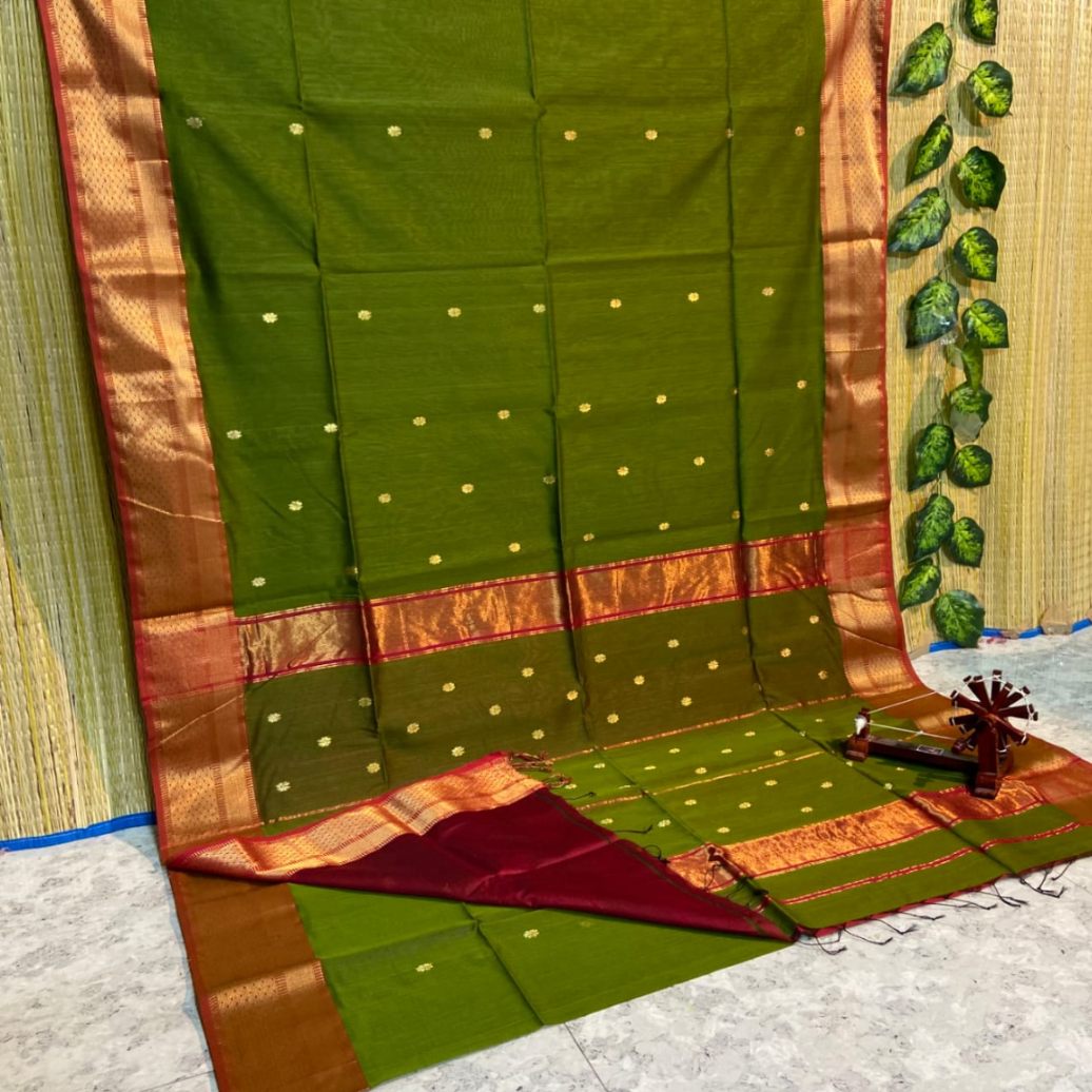 Maheshwari Silk Saree In Green