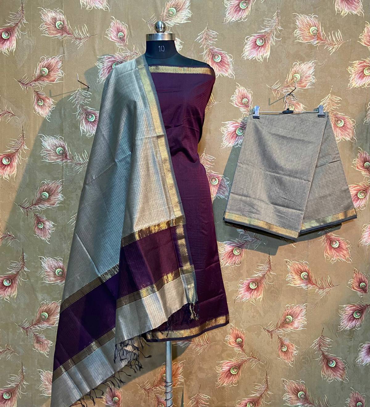 Purple and Grey Maheshwari salwar suit