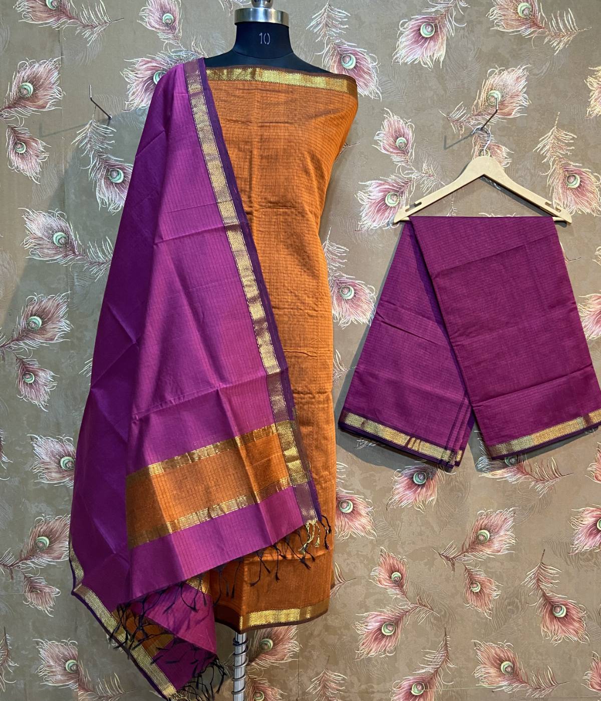 Maheshwari salwar suit in Orange and Purple