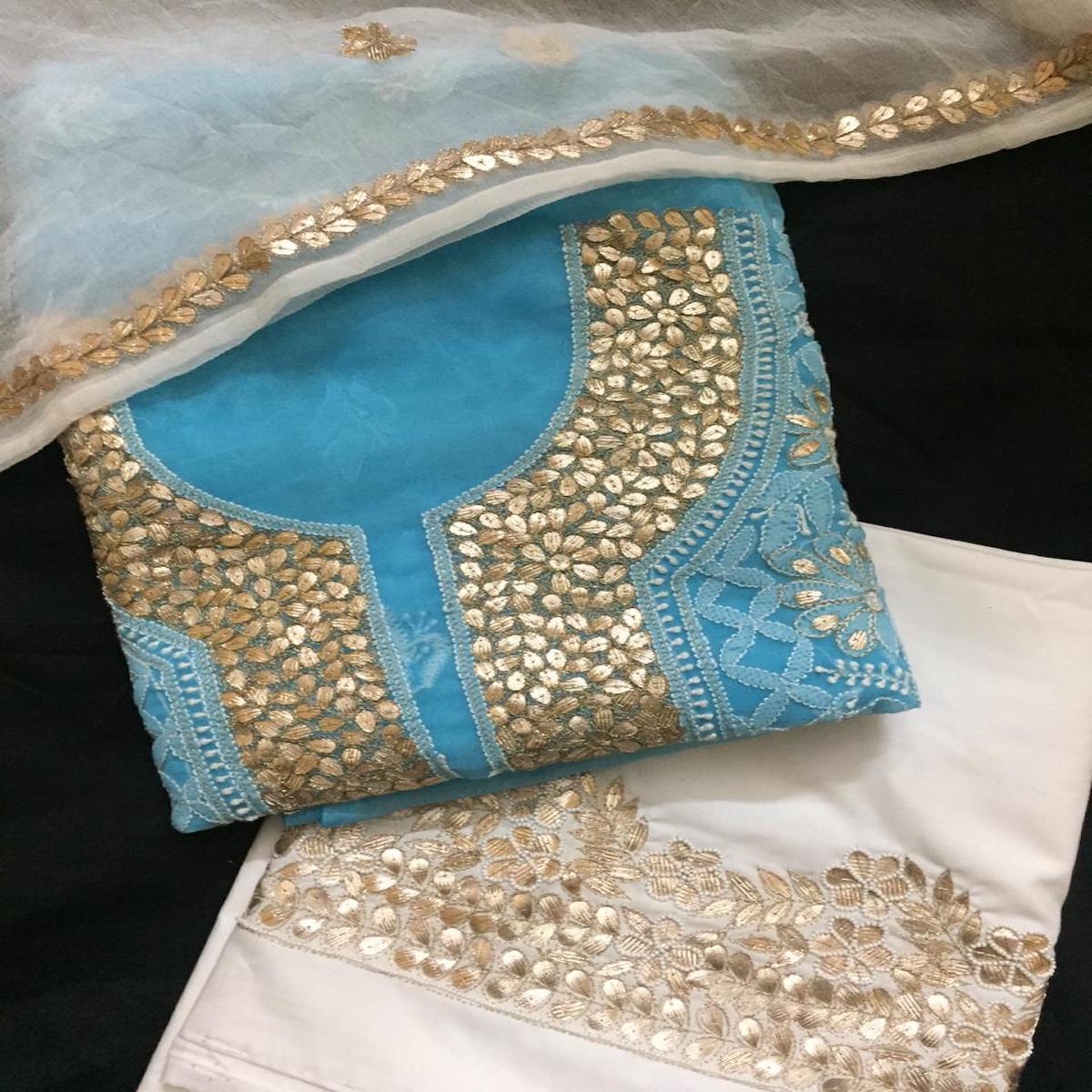 Georgette Blue Chikankari Gota Patti Salwar Suits