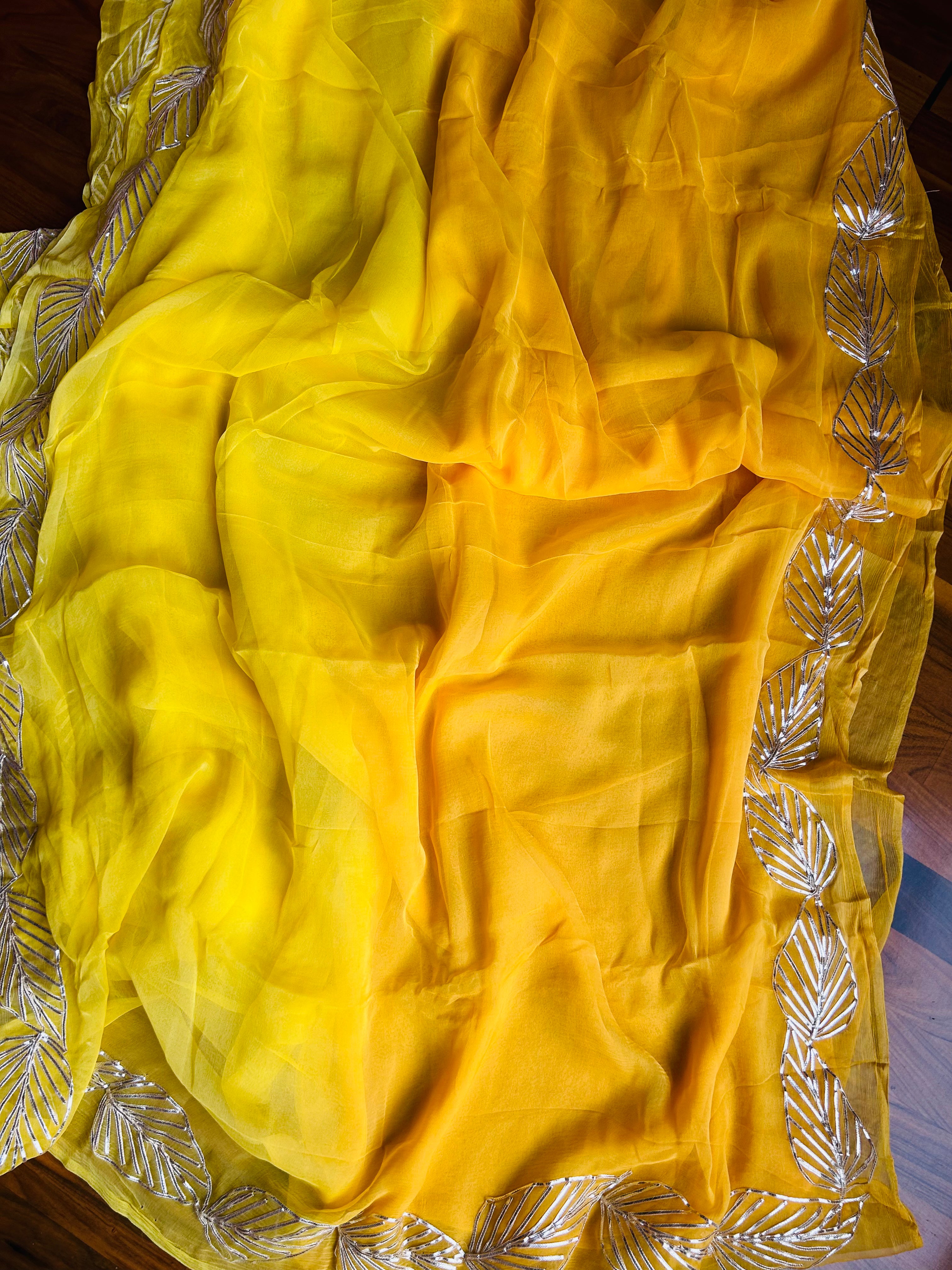Yellow Gota Patti Pure Chiffon Saree