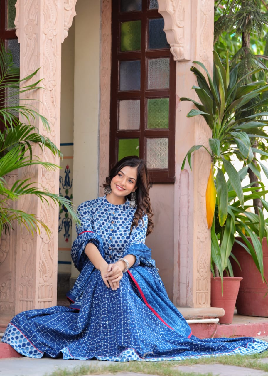 Indigo Print Bagru Flora lehenga choli Set