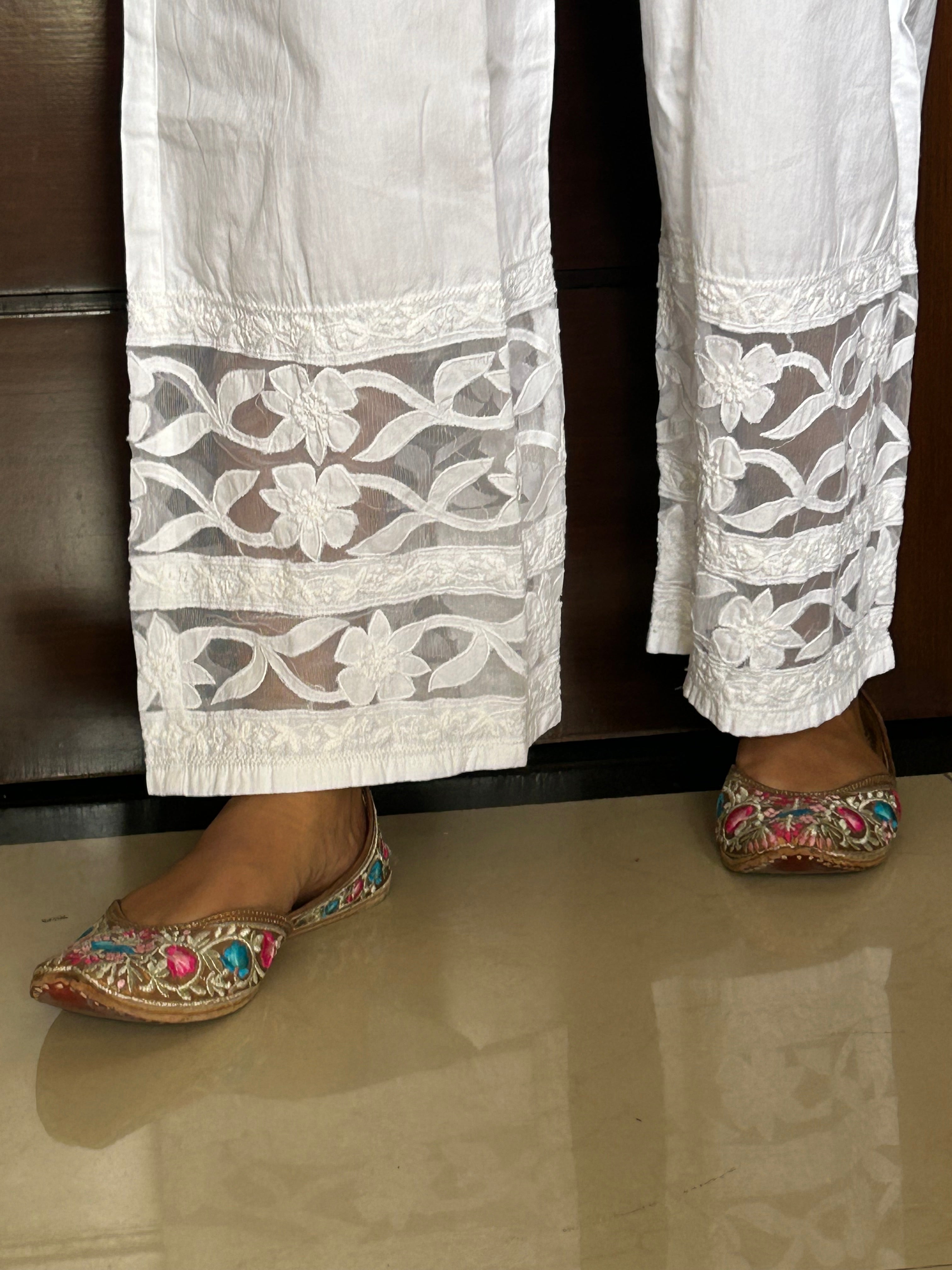 Pakistani style chikankari plazzo with applique work