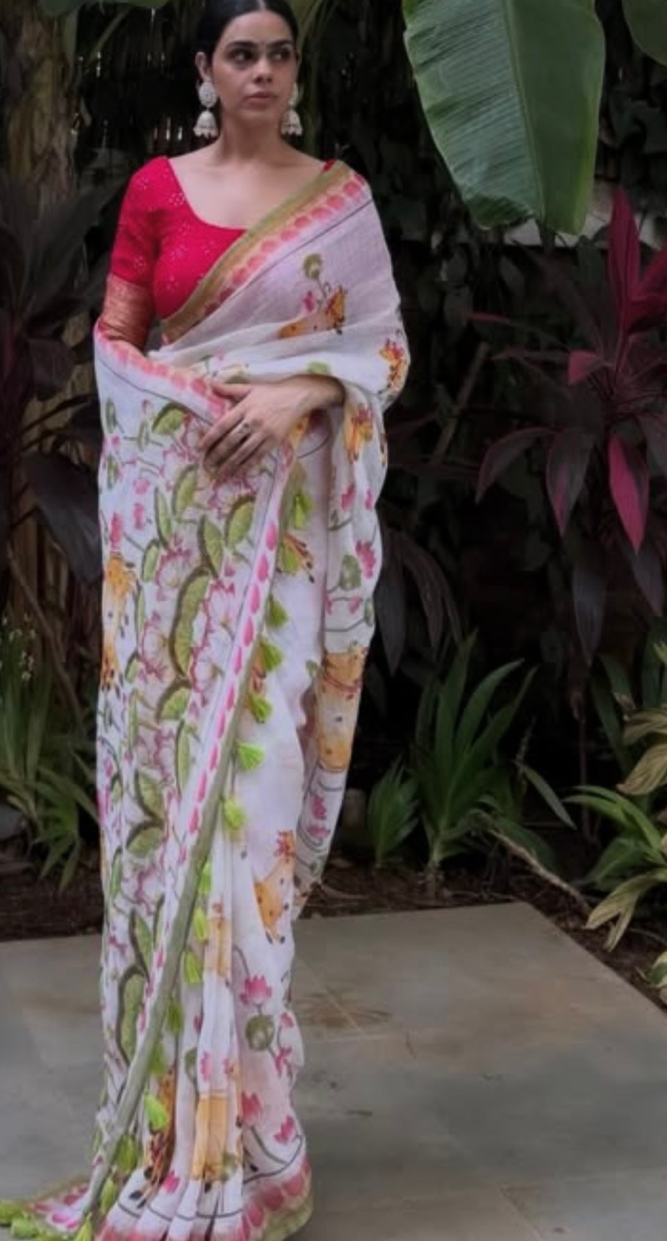 Pichwai and Nandi look Linen Saree