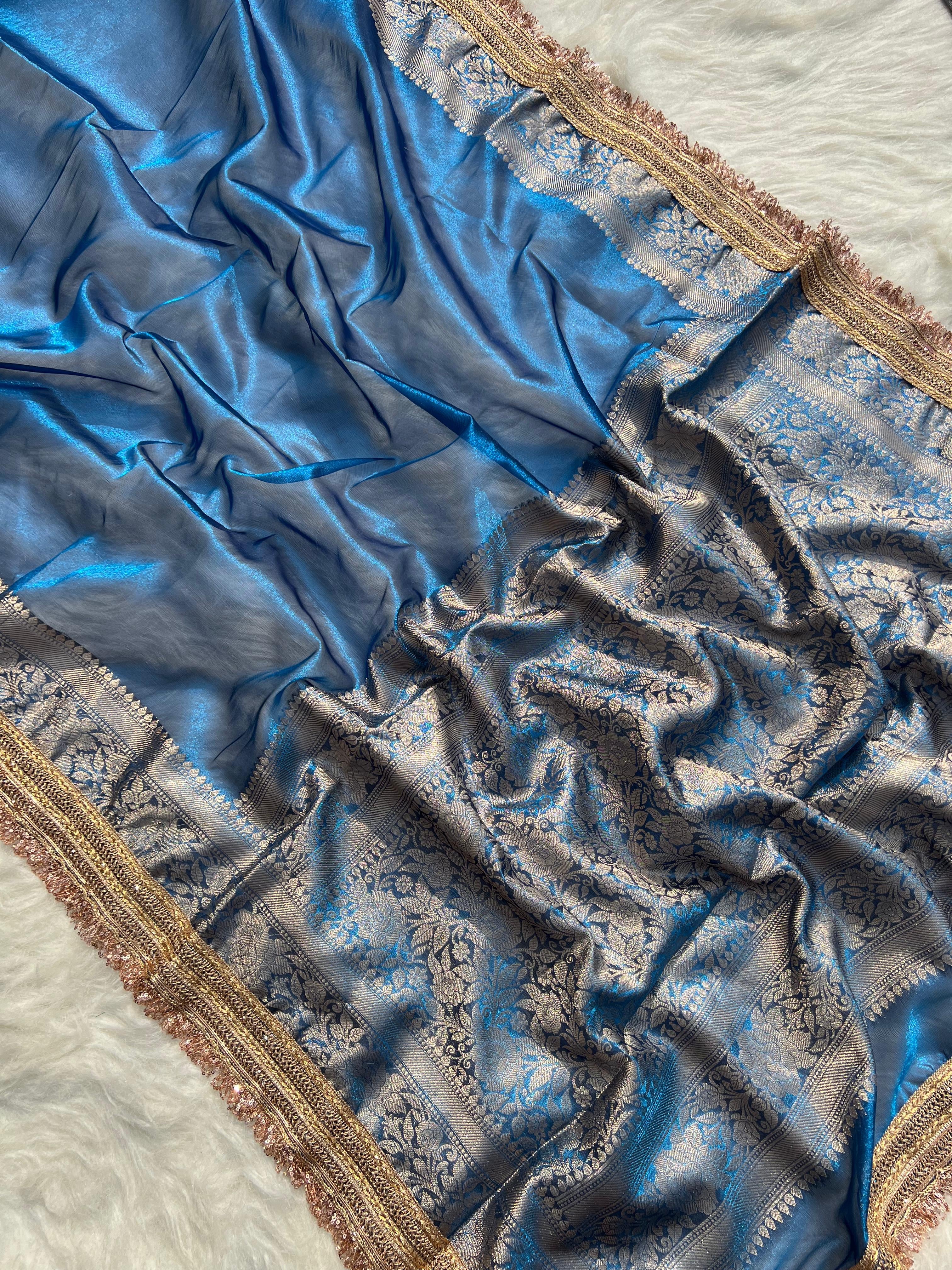 Blue Chamki Banarasi Tissue Saree