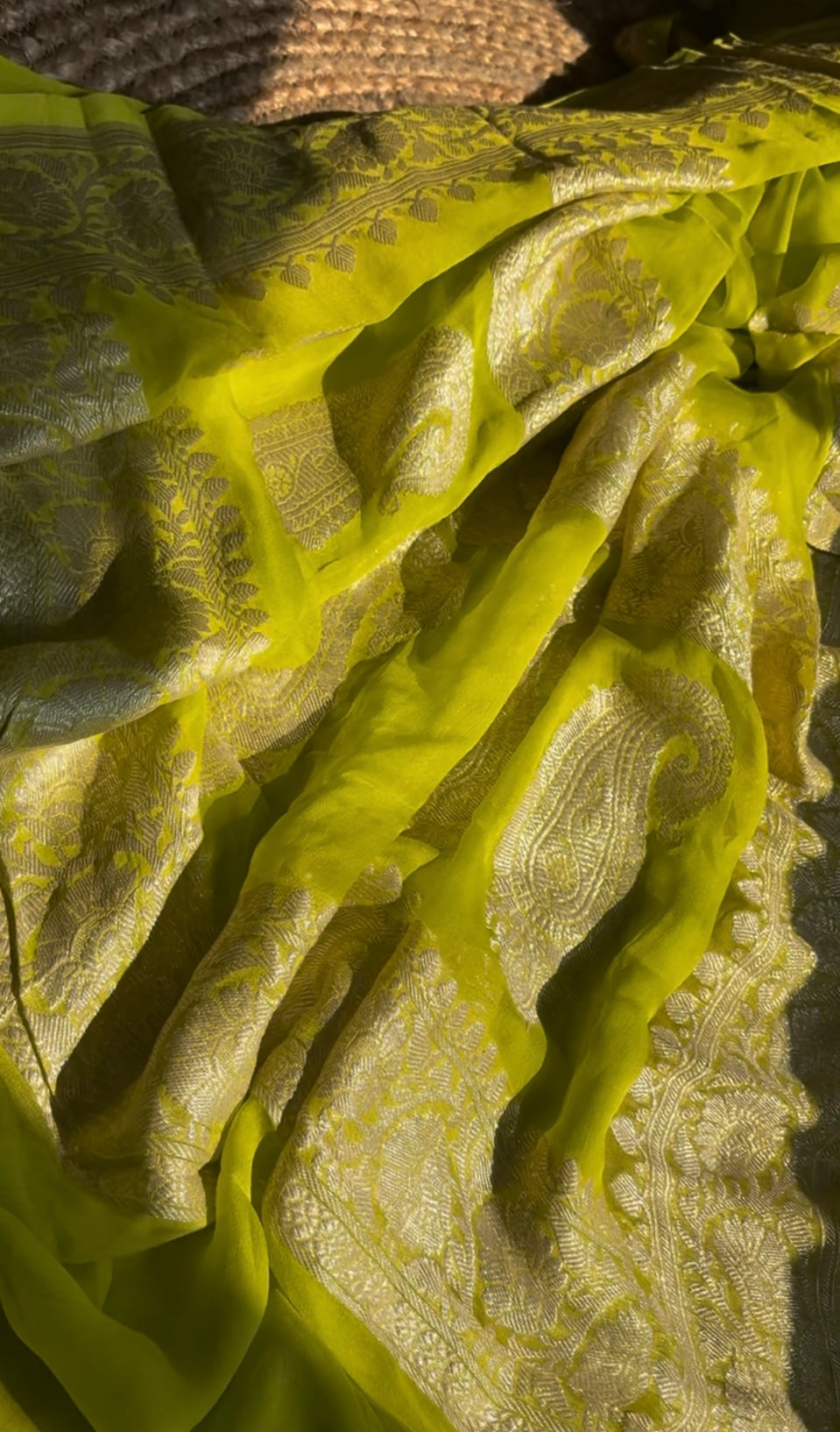 Lemon Green Banarasi Khaddi Saree
