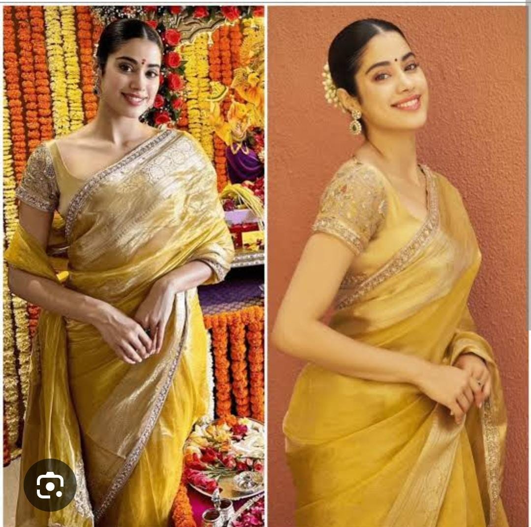 Jahnvi Kapoor Yellow Tissue Saree