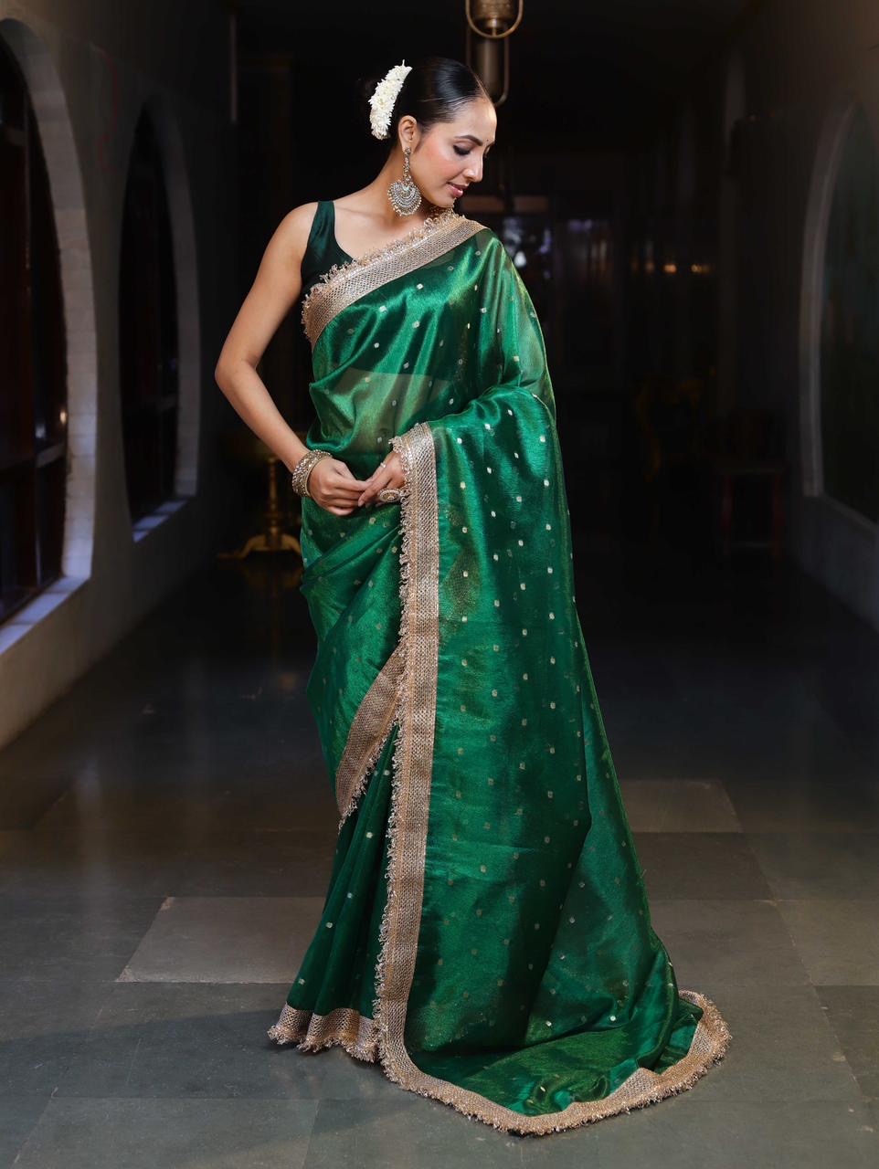 Green Color Sitara Banarasi Tissue Saree