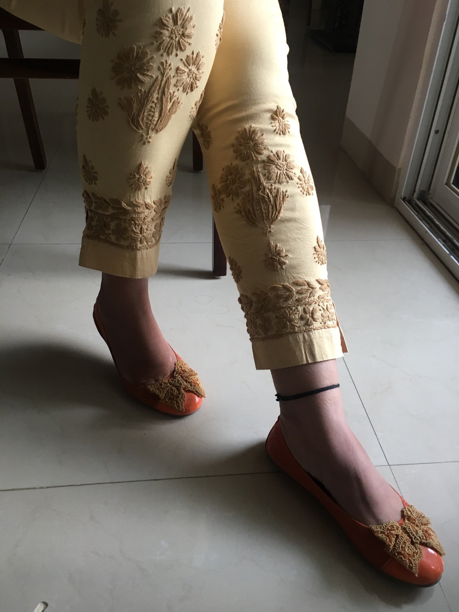 Lucknowi Chinkari beige pants straight 