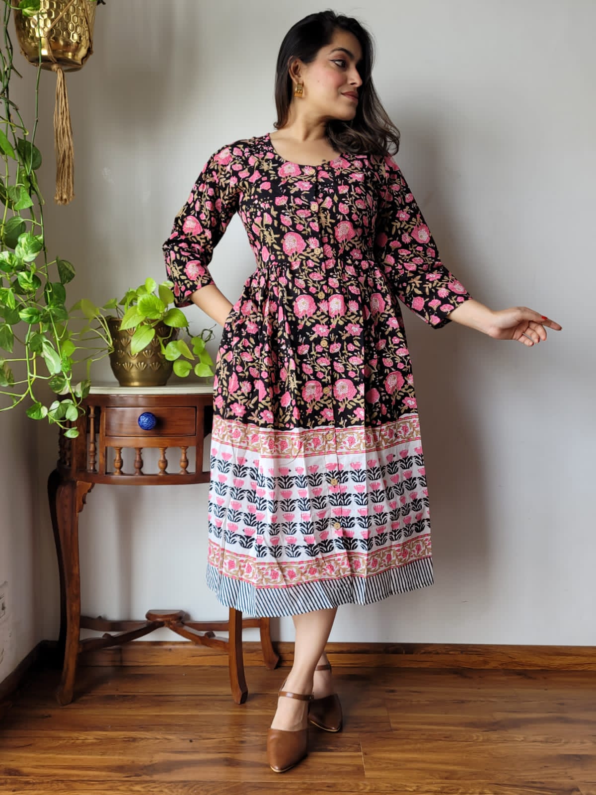 Pure Cotton Ikkat Dress Reddish Brown Color (Size XXS(32) to Plus  Size(56))-Indiehaat – Indiehaat.com