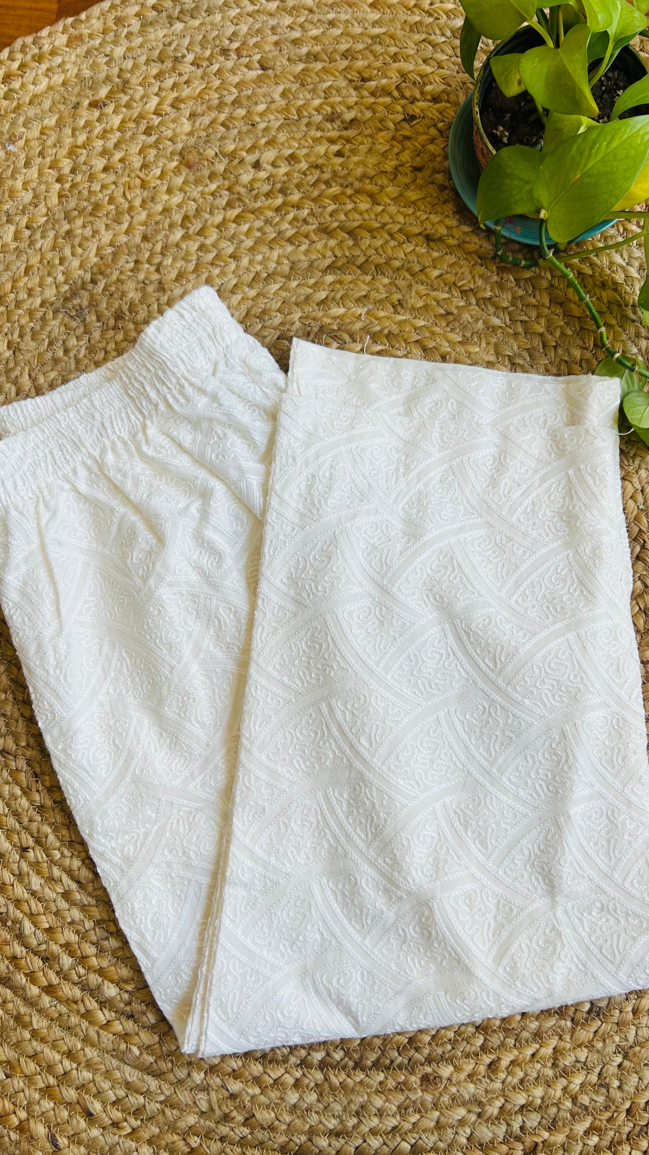 Nayab Cream Full Embroidery Straight Pant In Cotton For Women