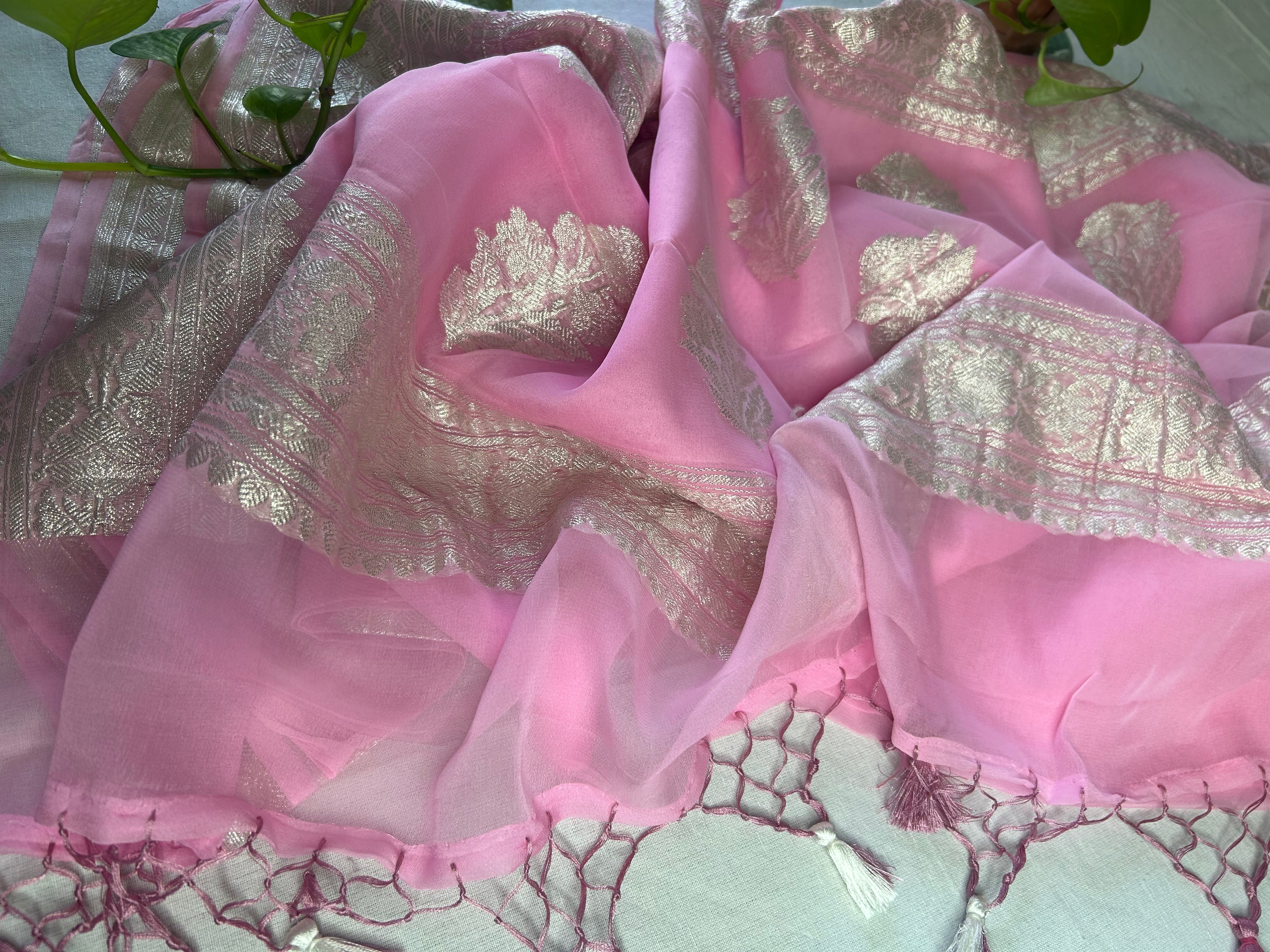 Soft Baby Pink Banarasi Khaddi Georgette Saree