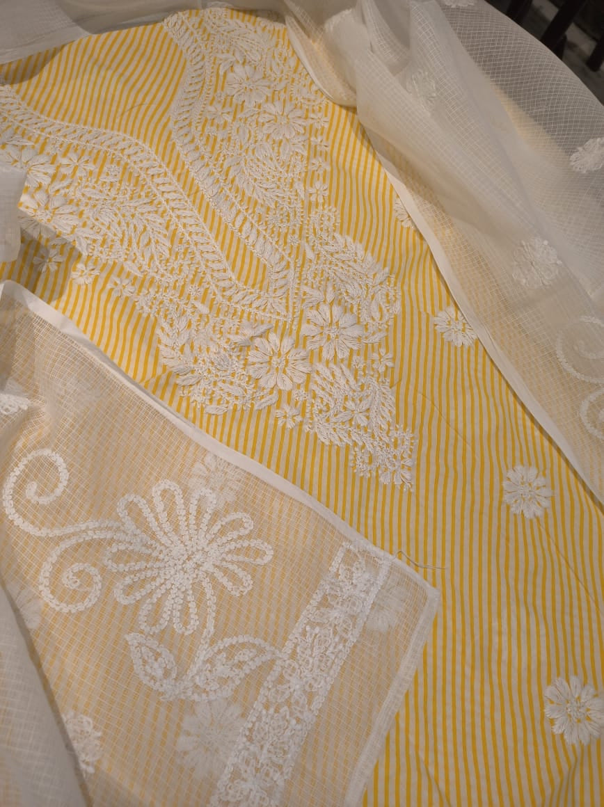 Close up chikan work yellow kurti with dupatta 