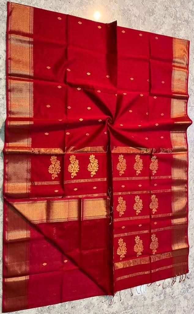 Red Maheshwari silk  Handloom Zari Saree