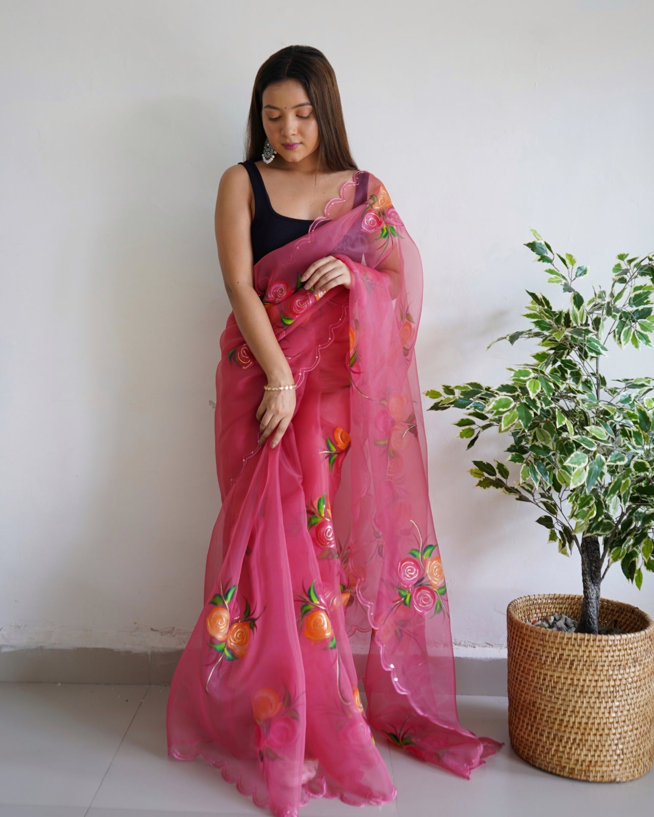 Designer Organza Saree In pink