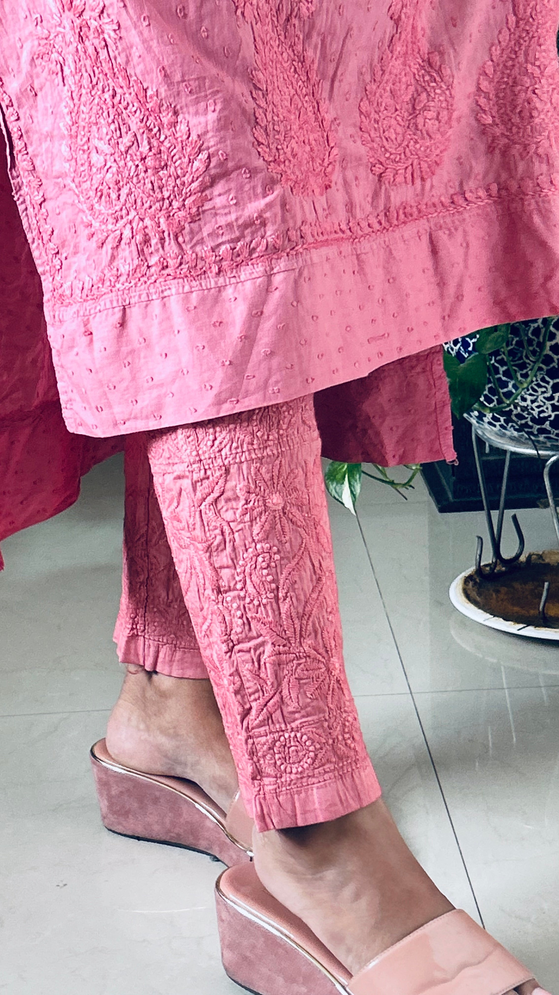 Baby Pink Chikankari Kurti Pant Set