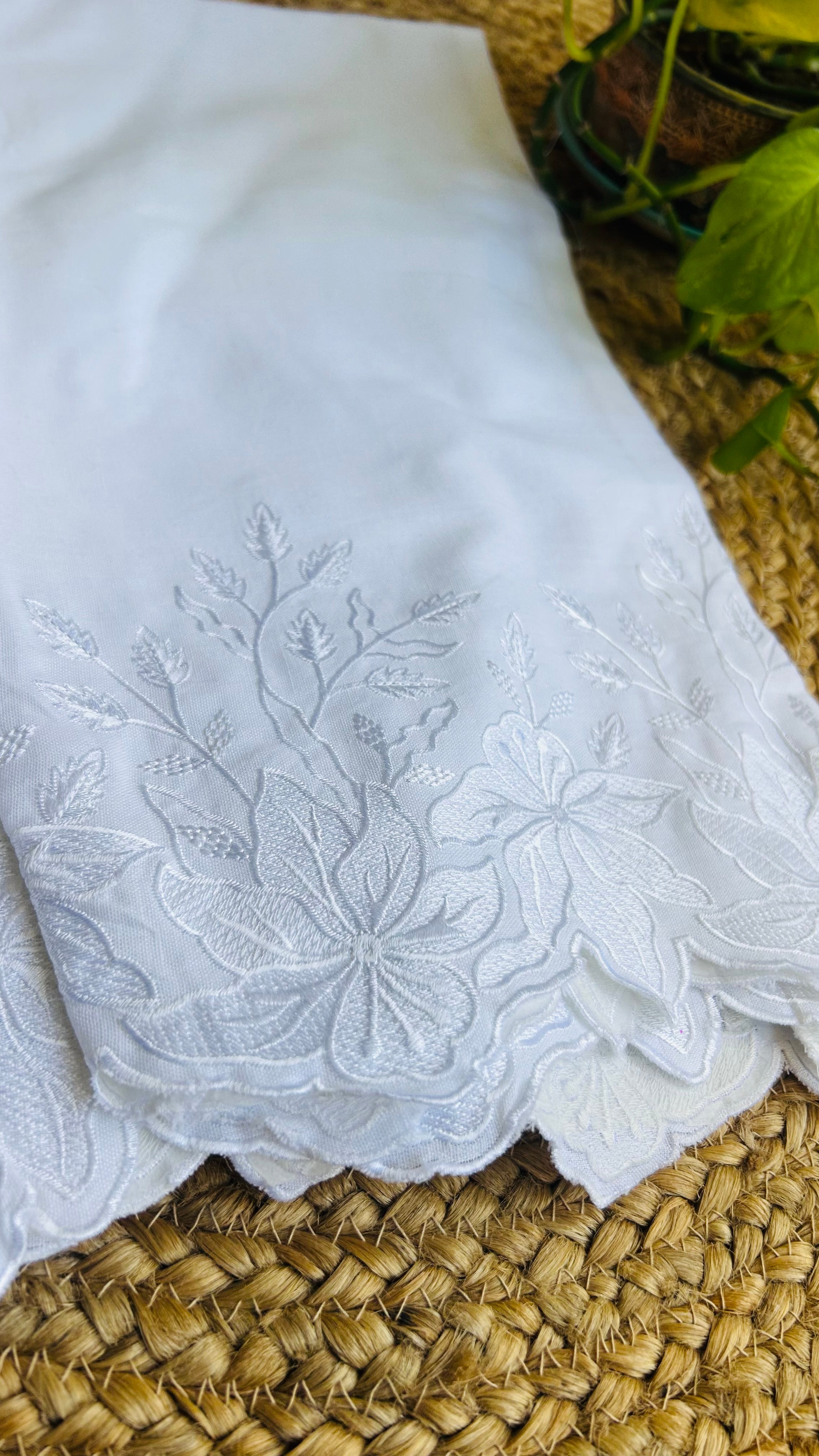 Aarika White Full Embroidery Straight Pant In Cotton For Women