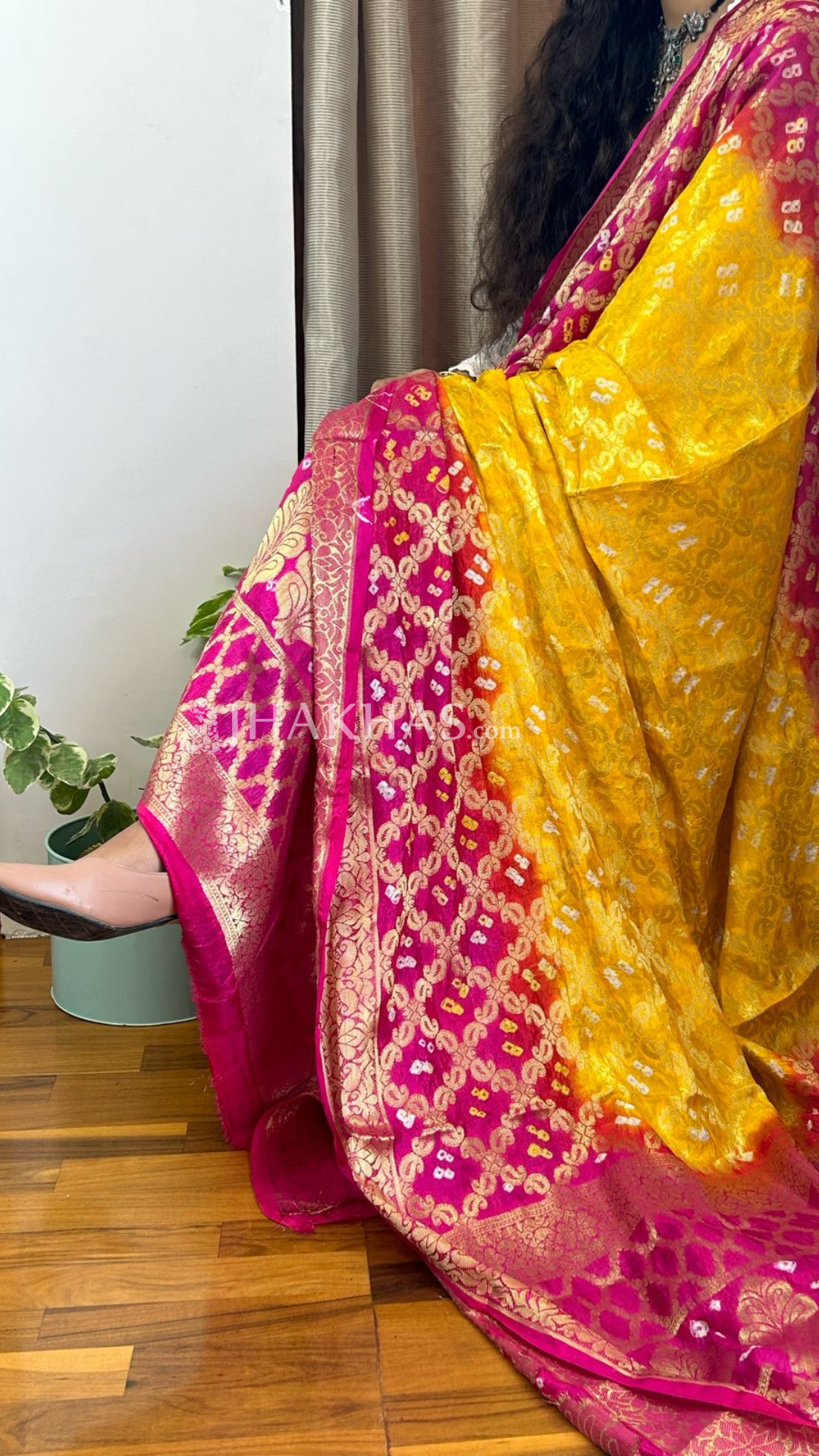 Pink Yellow Banarasi Ghatchola dupatta soft silk