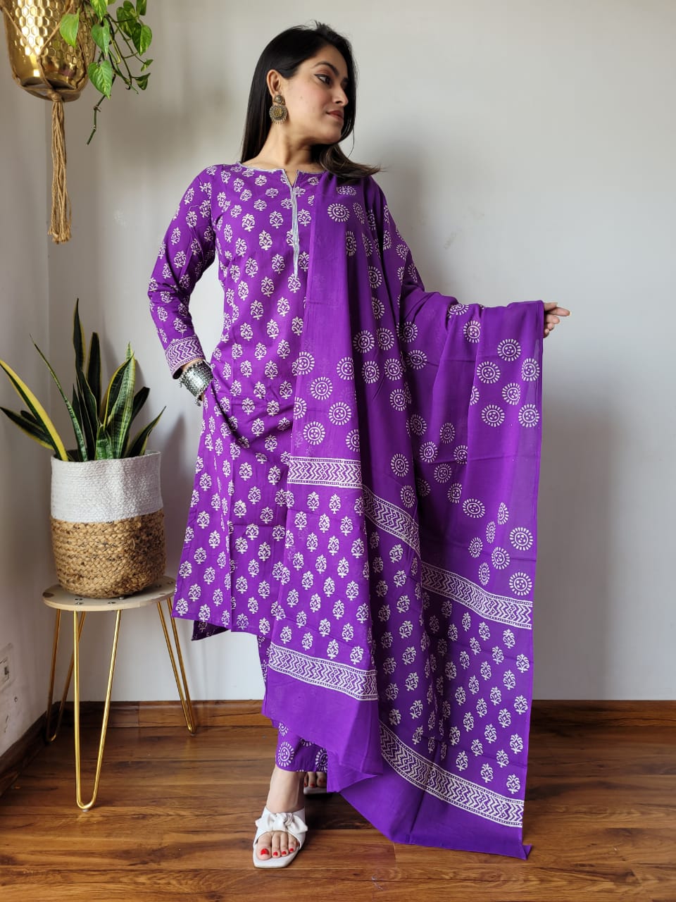 Purple Cotton Suit Set