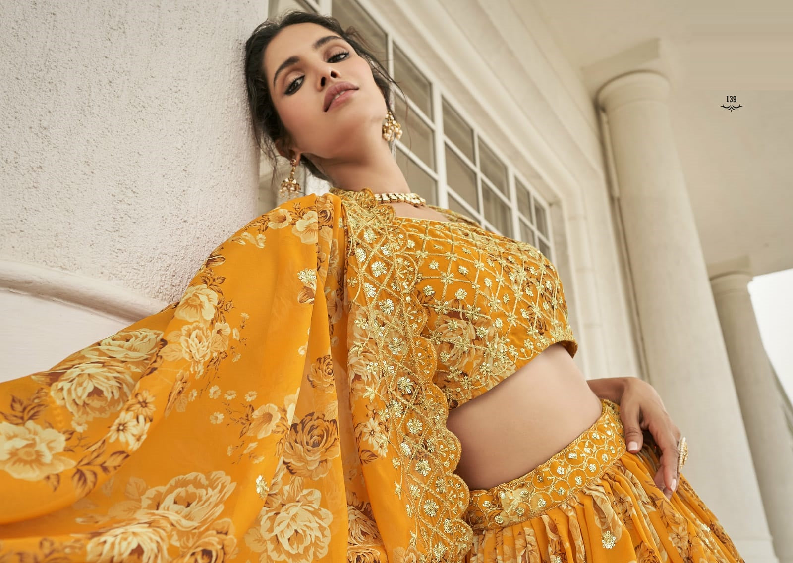 Yellow Cocktail Party Floral Georgette Lehenga