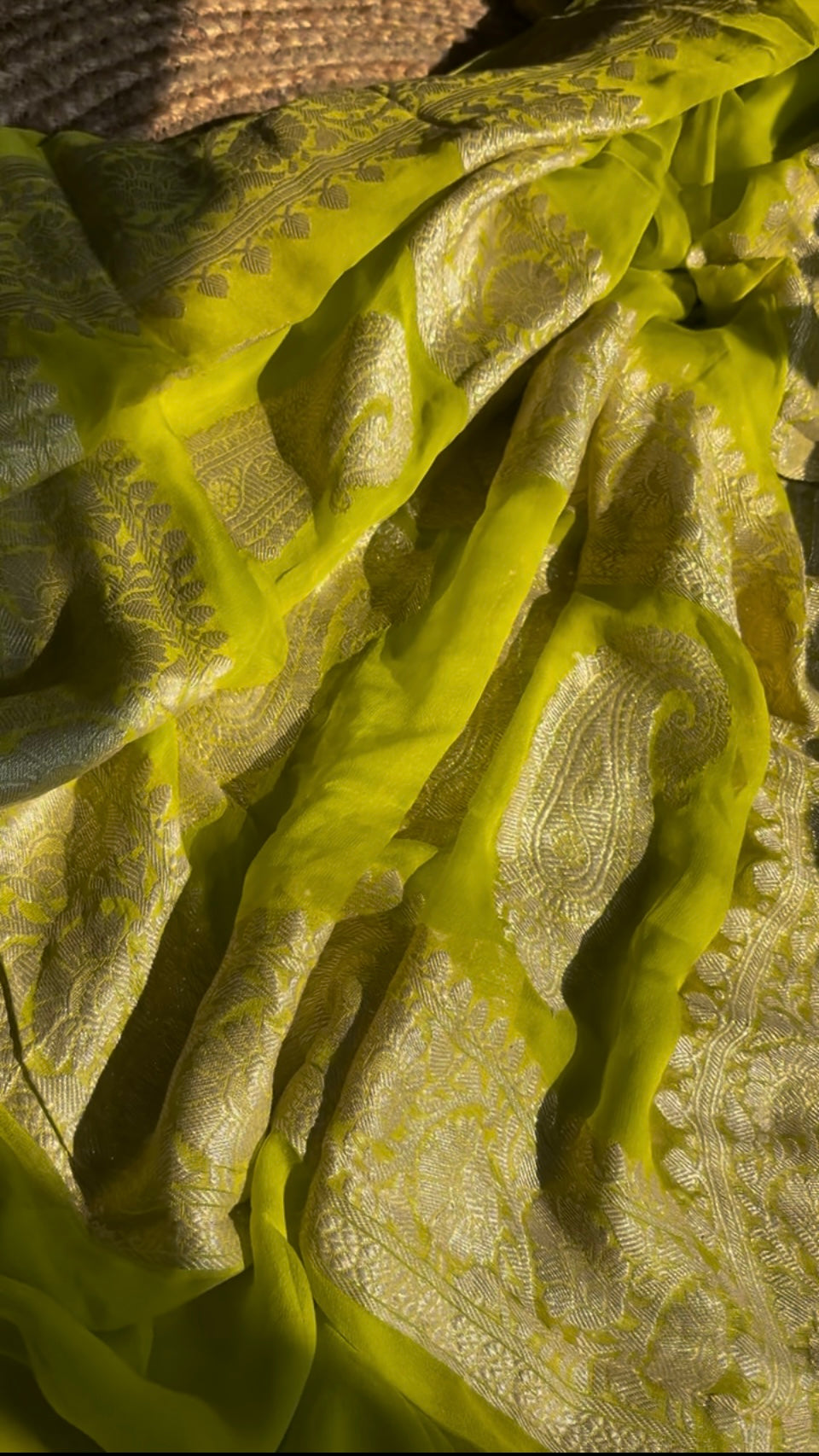 Lemon Green Banarasi Khaddi Saree