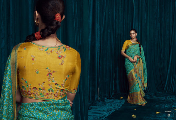Brasso Saree In Sea Green