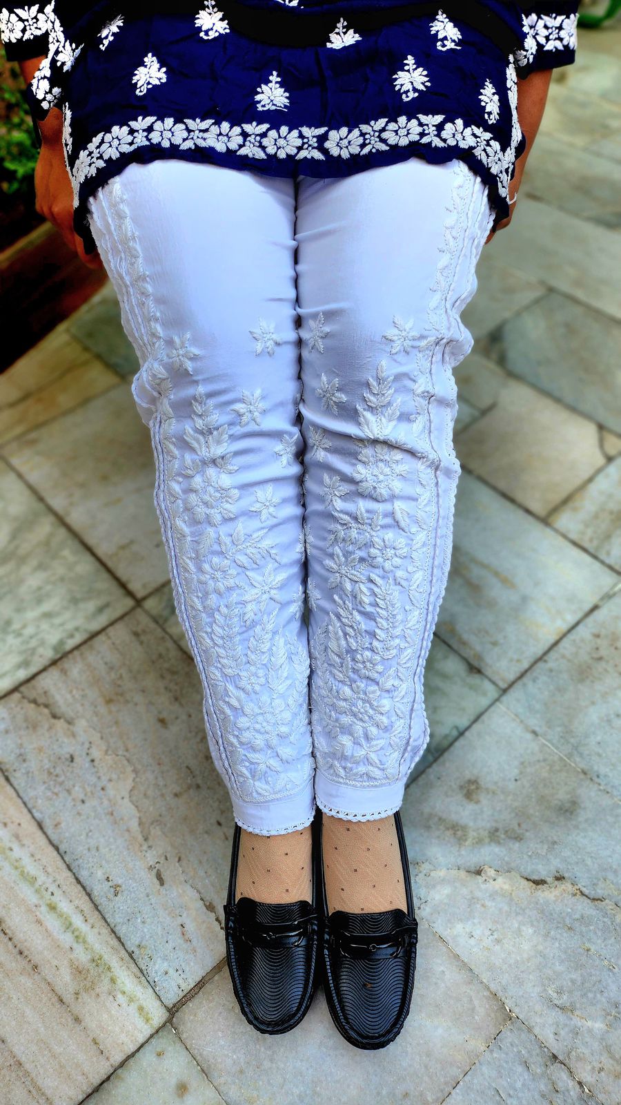 Premium Hand Chikankari Pant White Stretchable