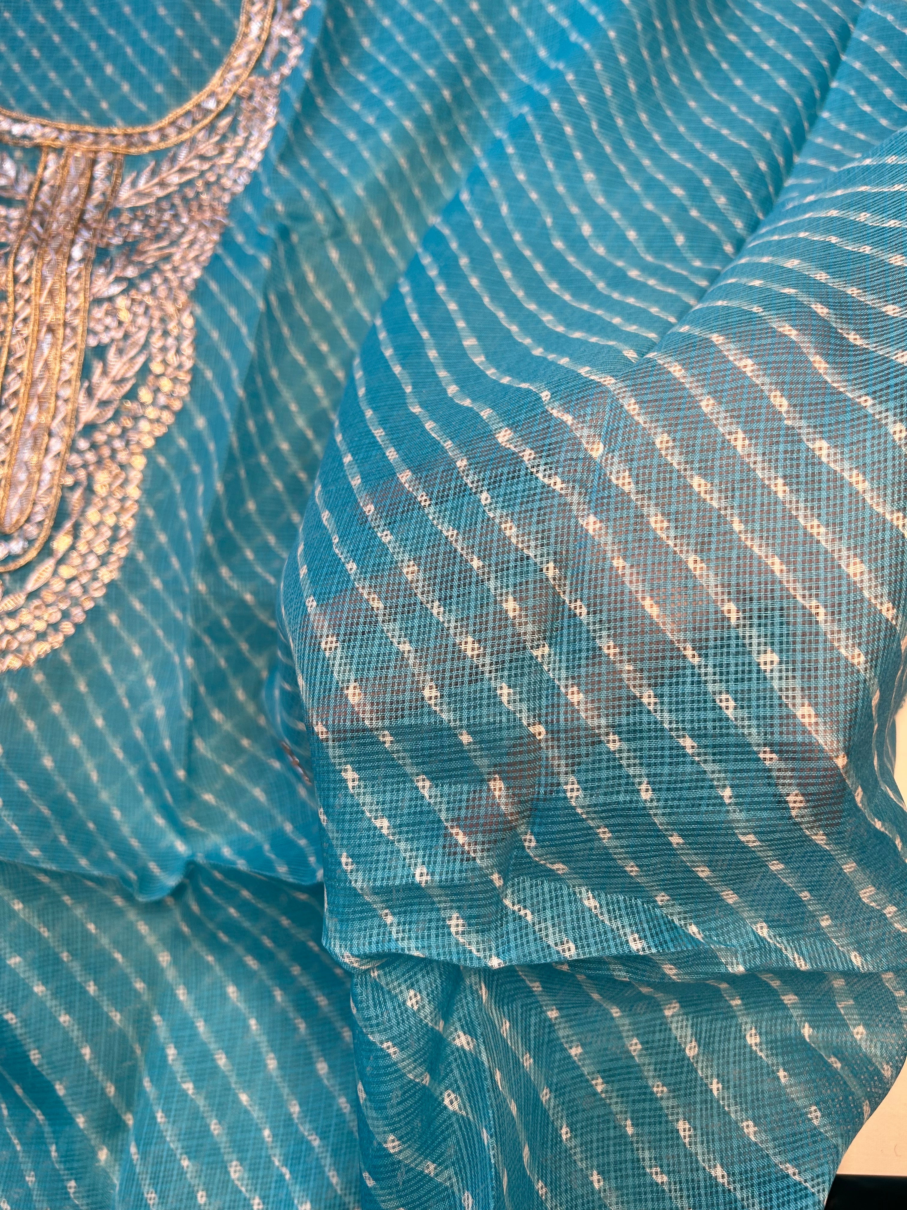 Light Blue Kota Doriya Leheriya Kurti