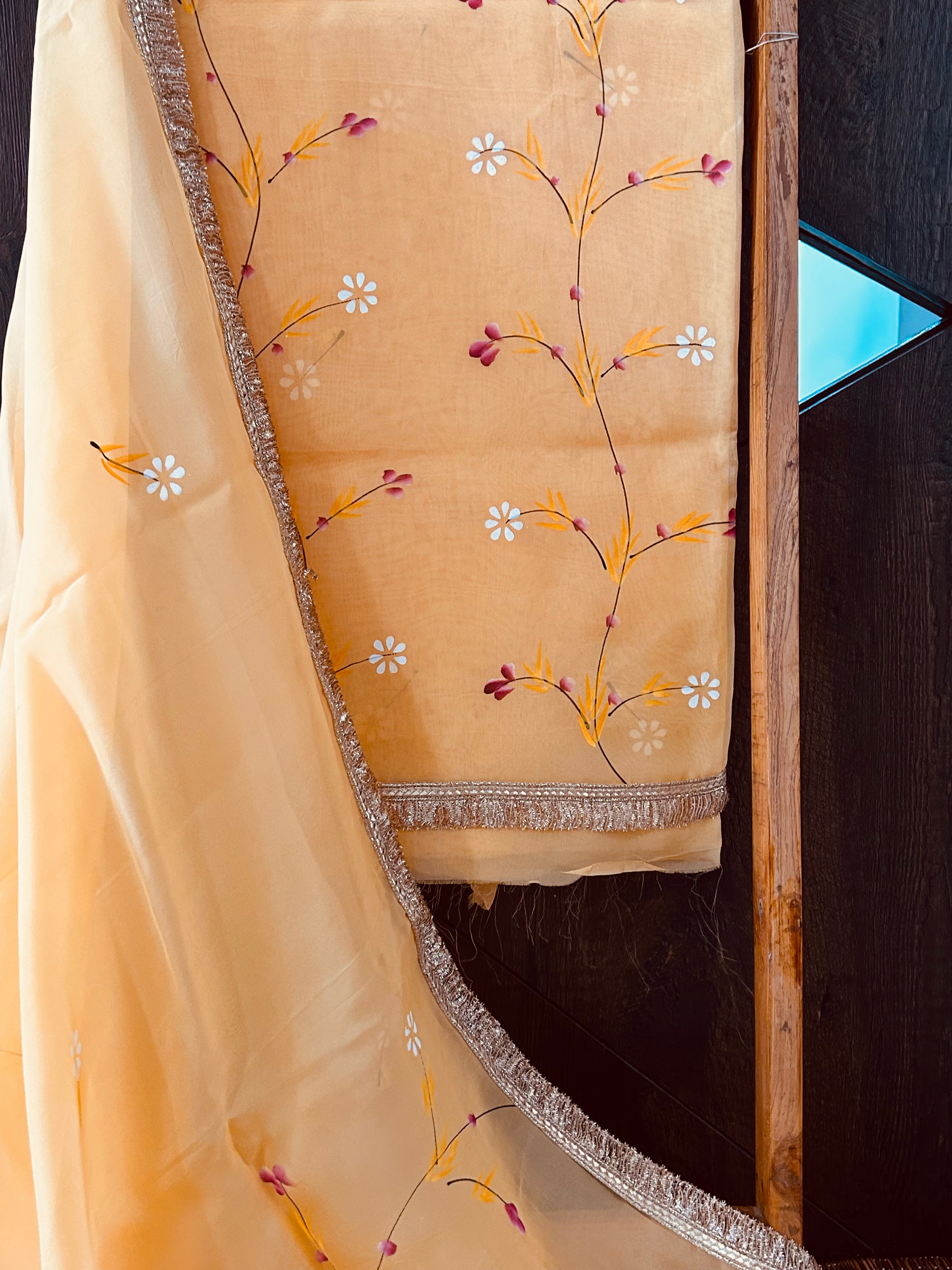 Orange Organza Handpainted Salwar Suit