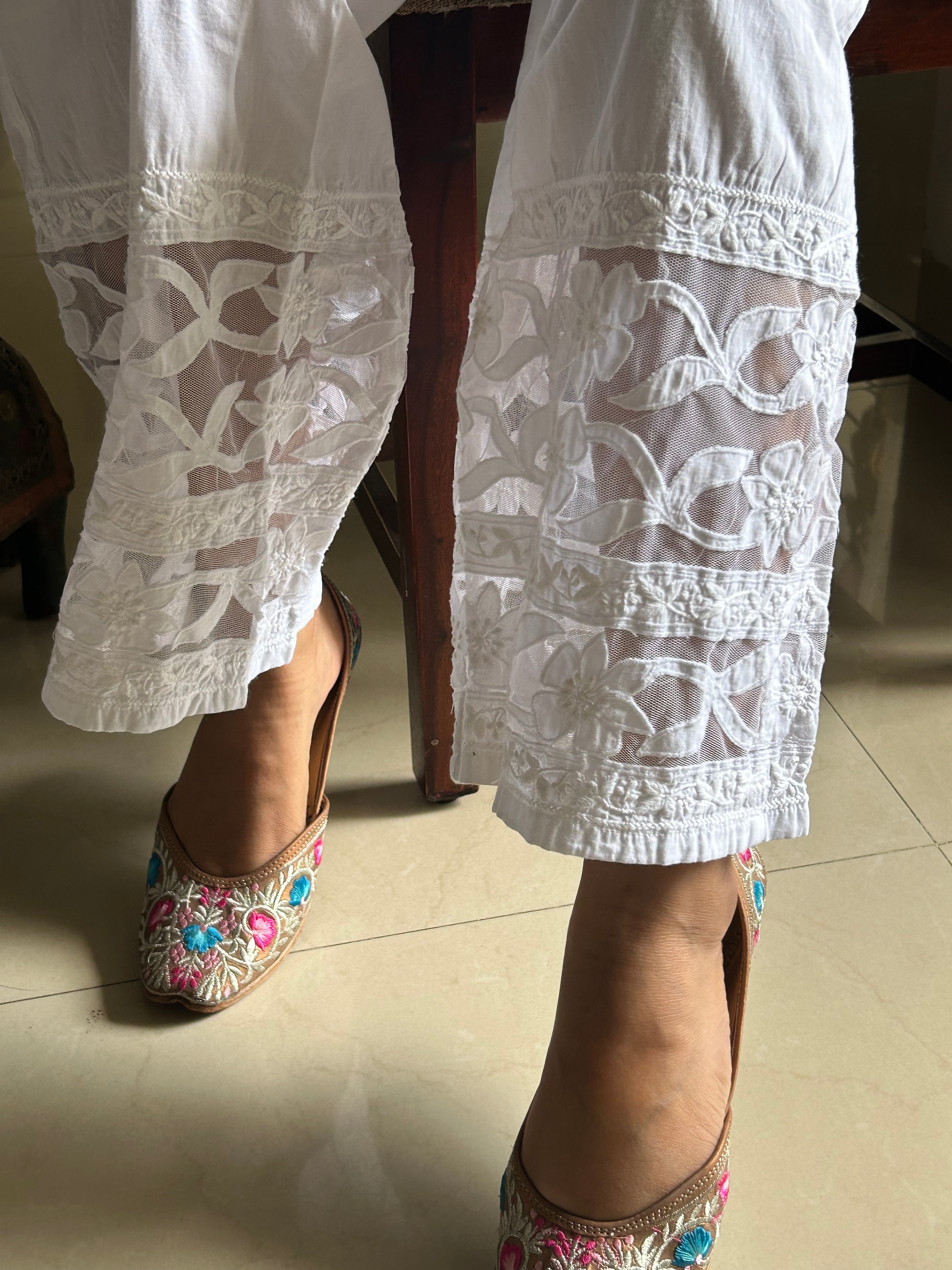 Pakistani style chikankari plazzo with applique work