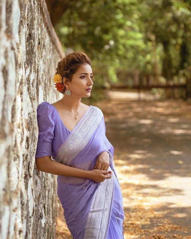 Bright Lavender Banarasi Khaddi Georgette Saree