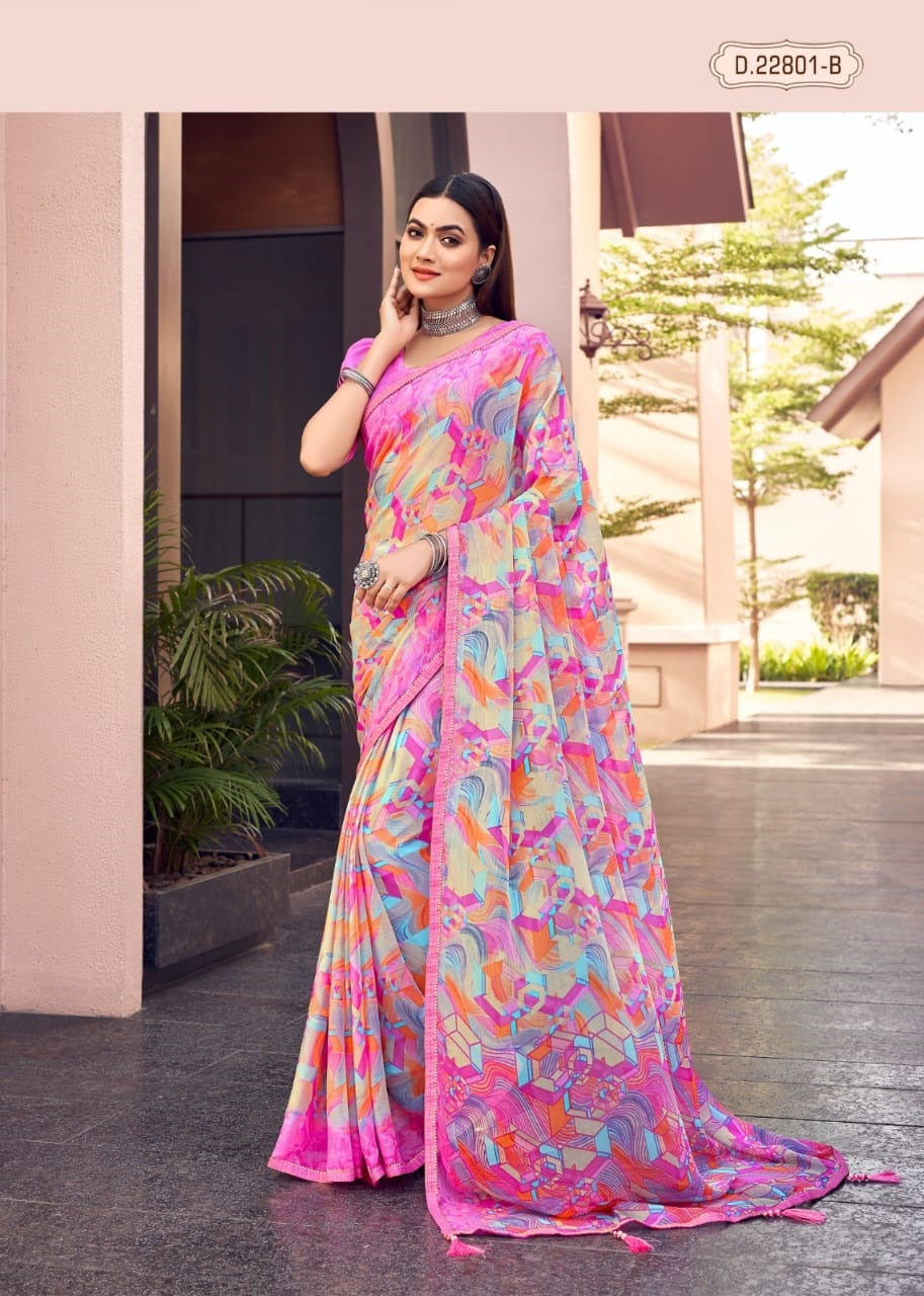 Pink Chiffon Saree