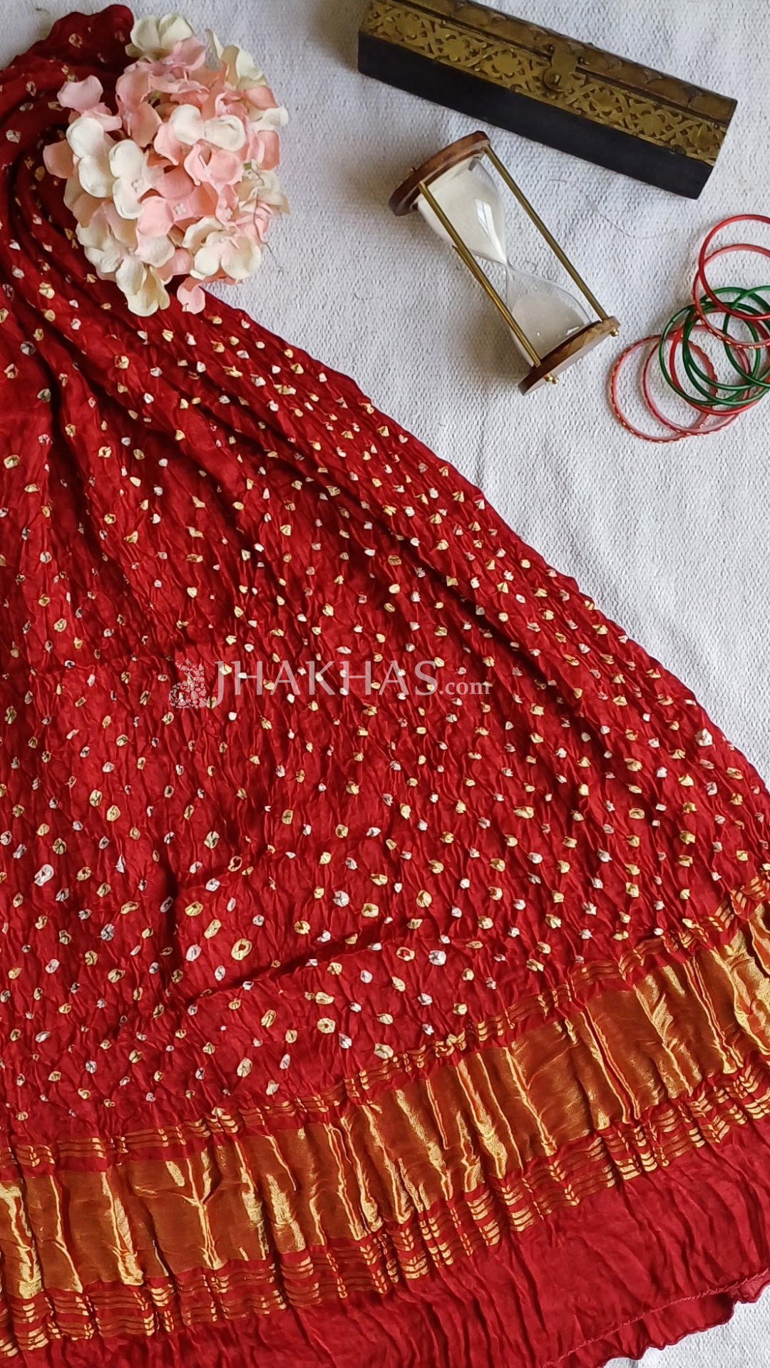 Bright red gharchola dupatta in Modal Silk banarasi