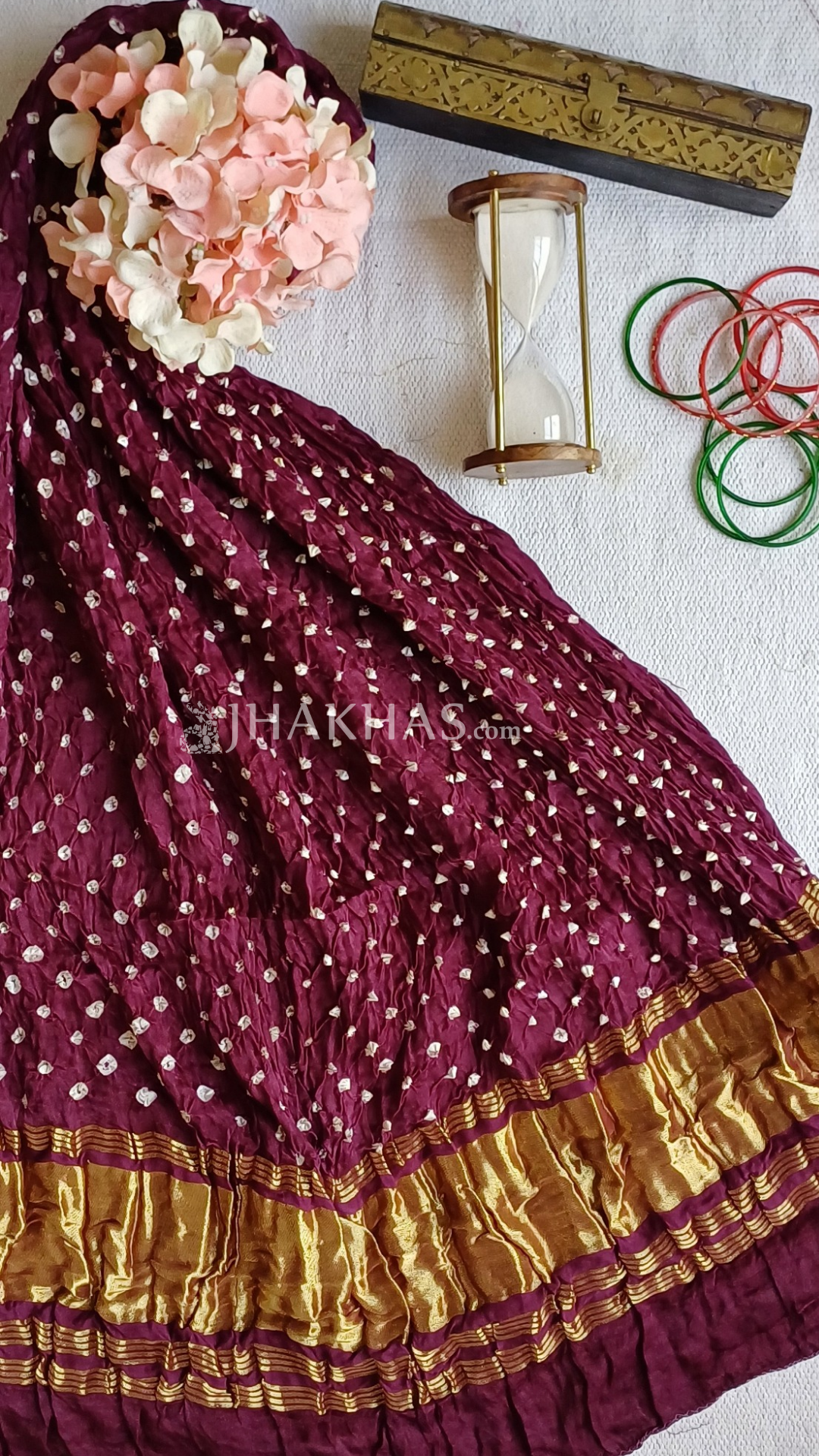 Wine Purple Modal Silk bandhej gharchola dupatta 