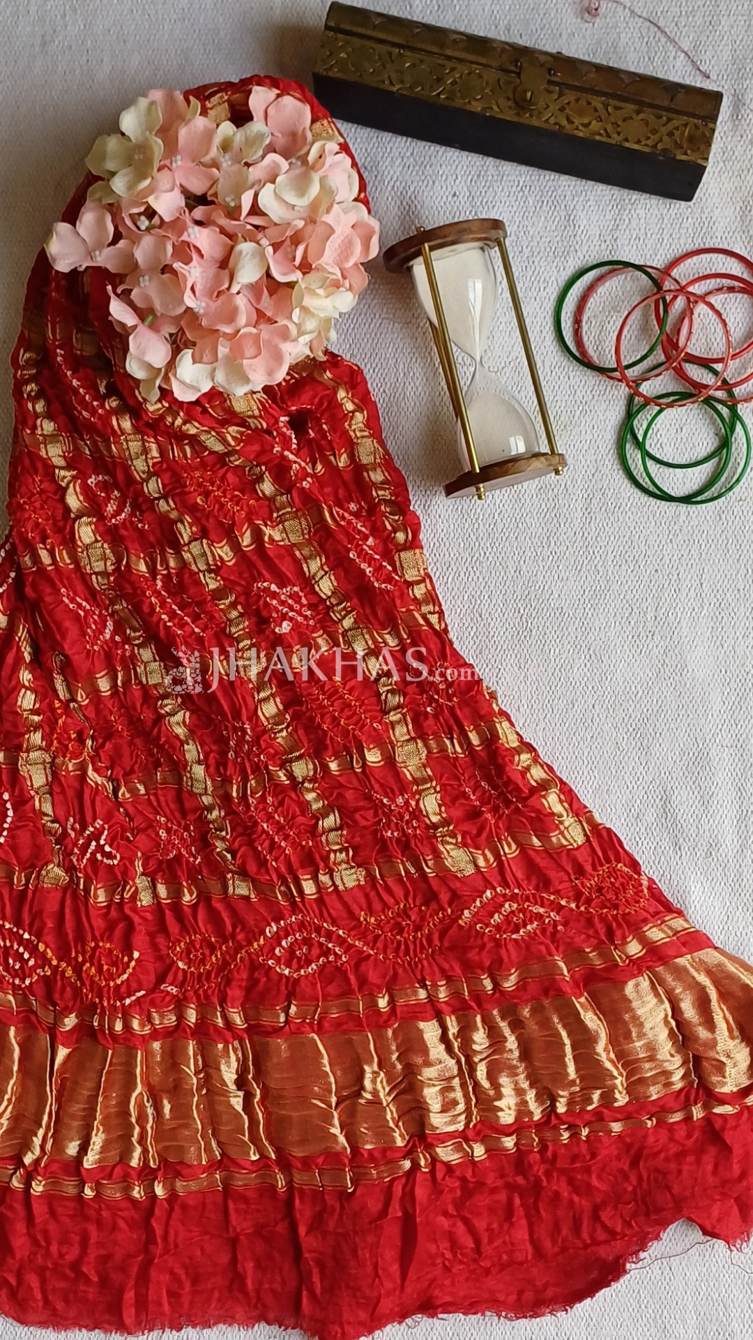 Gajji silk bridal Red Gharchola dupatta