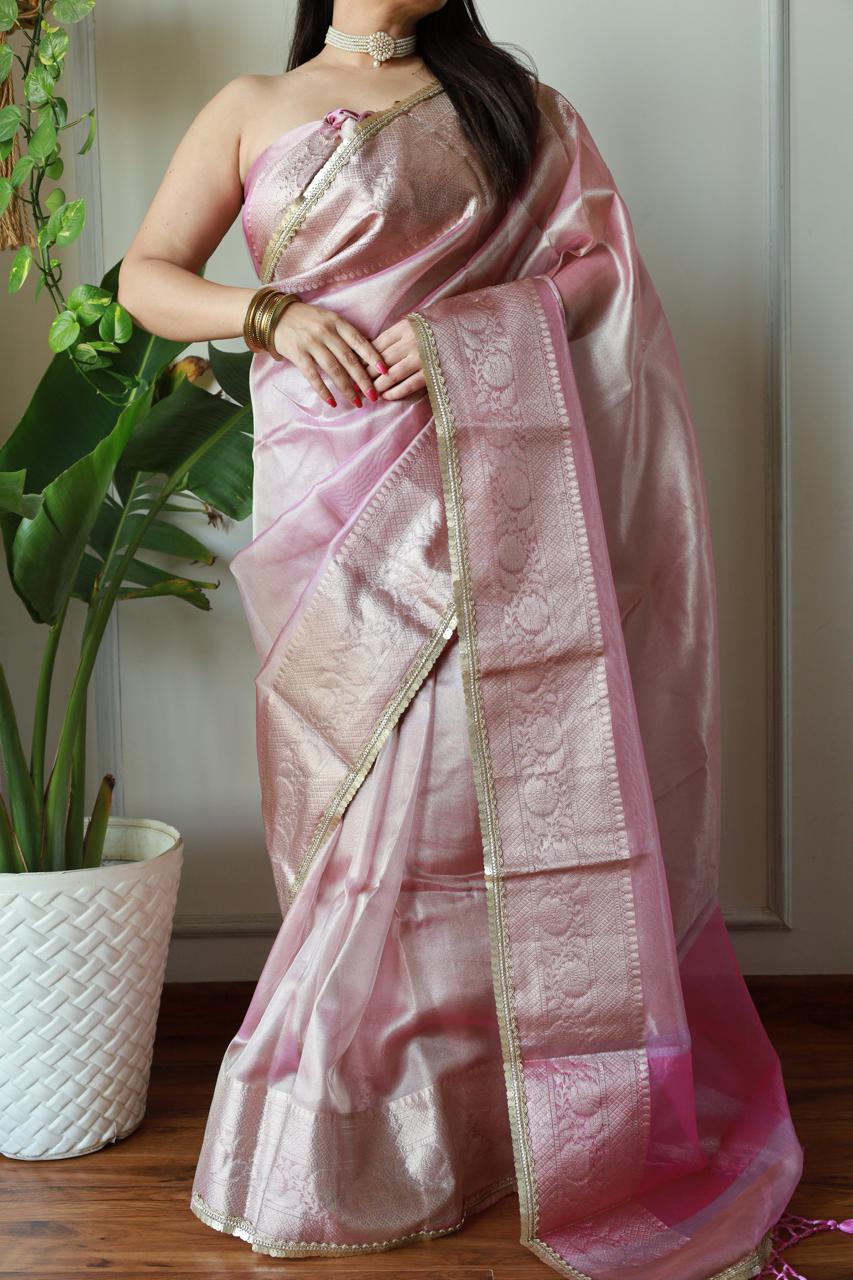 Celebrity look  Pink Tissue Saree