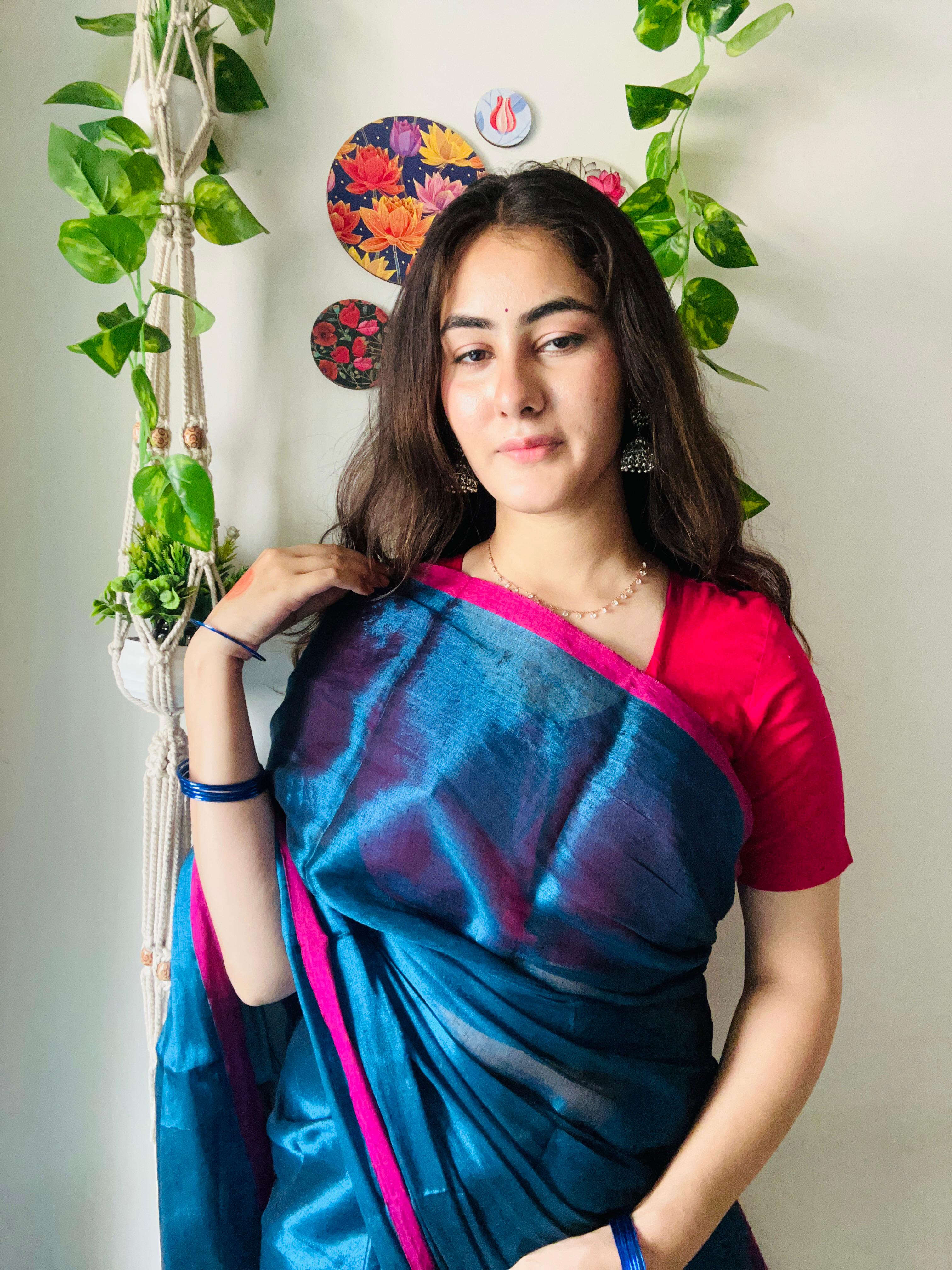 Blue Tissue Silk Saree With Blouse